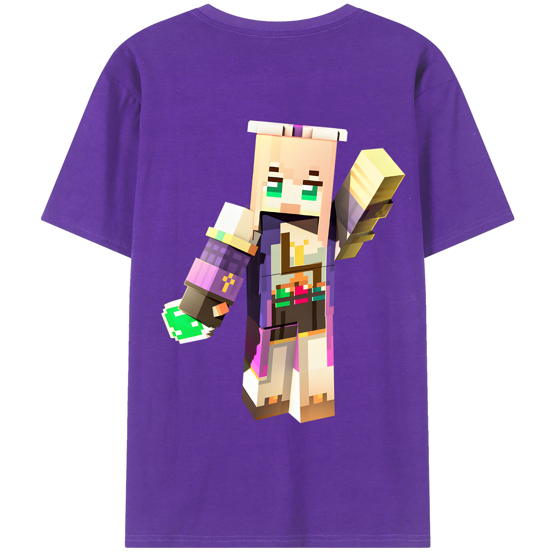 （画像用） マインクラフト ブロックの世界 Minecraft MC Block world 綿100％ メンズ半袖Tシャツ（バックプリント） 通気性