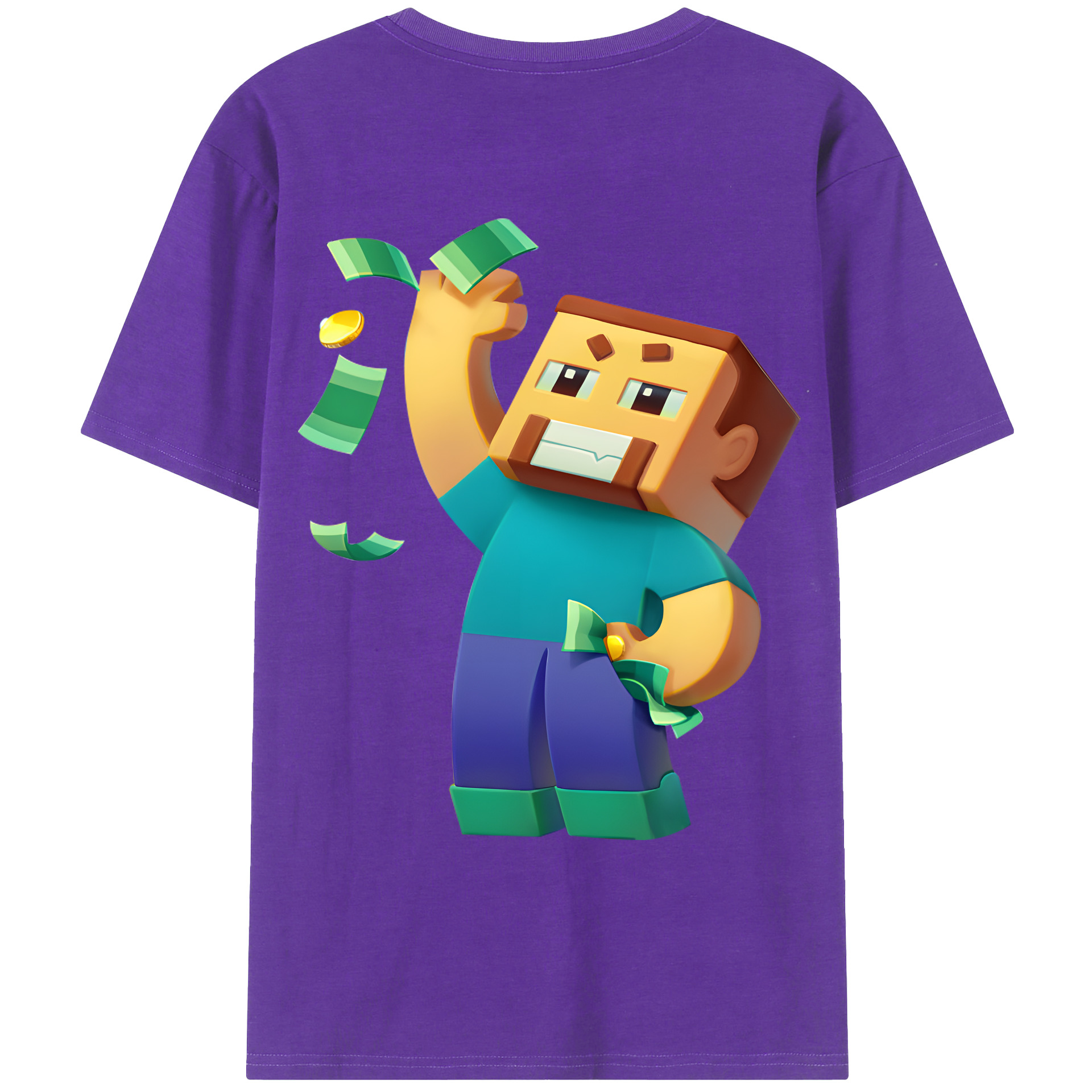 （画像用） マインクラフト ブロックの世界 Minecraft MC Block world 綿100％ メンズ半袖Tシャツ（バックプリント） 通気性