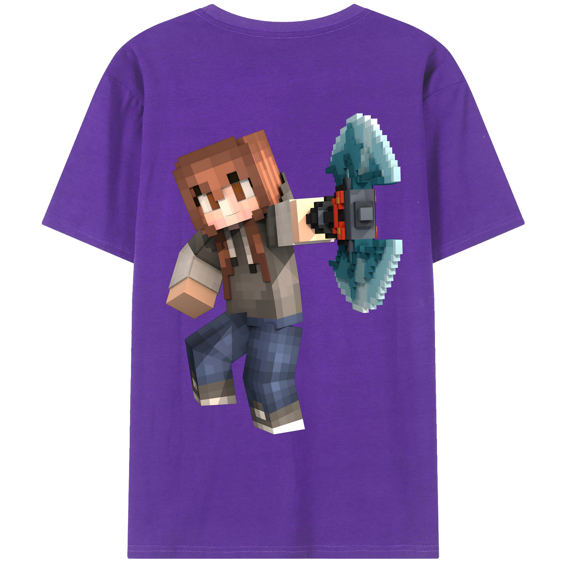 （画像用） マインクラフト ブロックの世界 Minecraft MC Block world 綿100％ メンズ半袖Tシャツ（バックプリント） 通気性