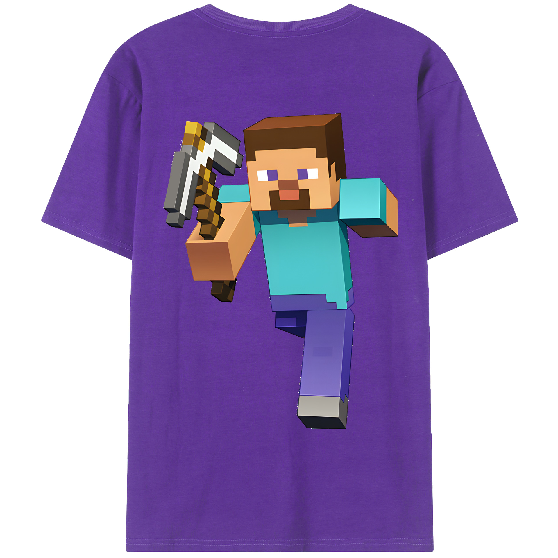 （画像用） マインクラフト ブロックの世界 Minecraft MC Block world 綿100％ メンズ半袖Tシャツ（バックプリント） 通気性