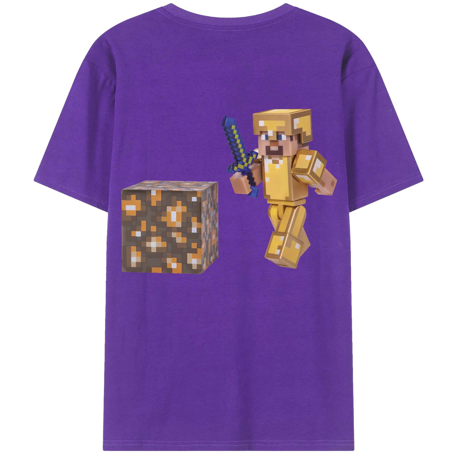 （画像用） マインクラフト ブロックの世界 Minecraft MC Block world 綿100％ メンズ半袖Tシャツ（バックプリント） 通気性