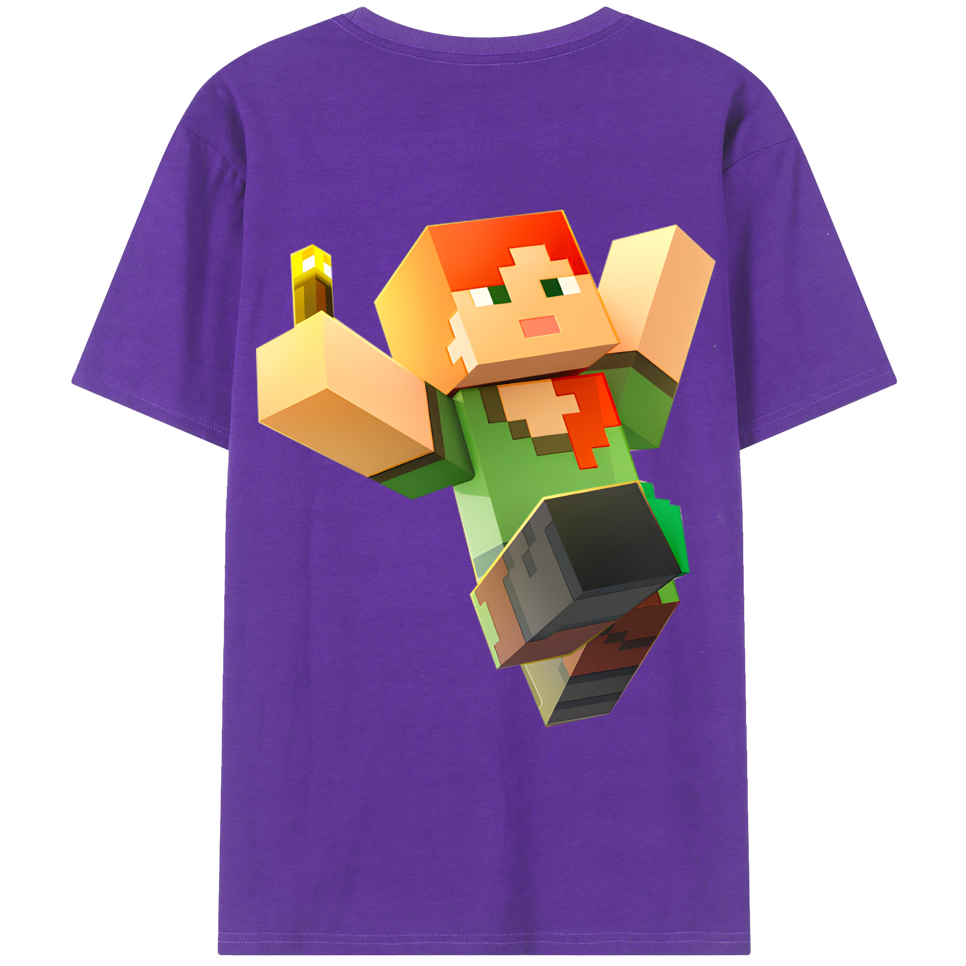 （画像用） マインクラフト ブロックの世界 Minecraft MC Block world 綿100％ メンズ半袖Tシャツ（バックプリント） 通気性