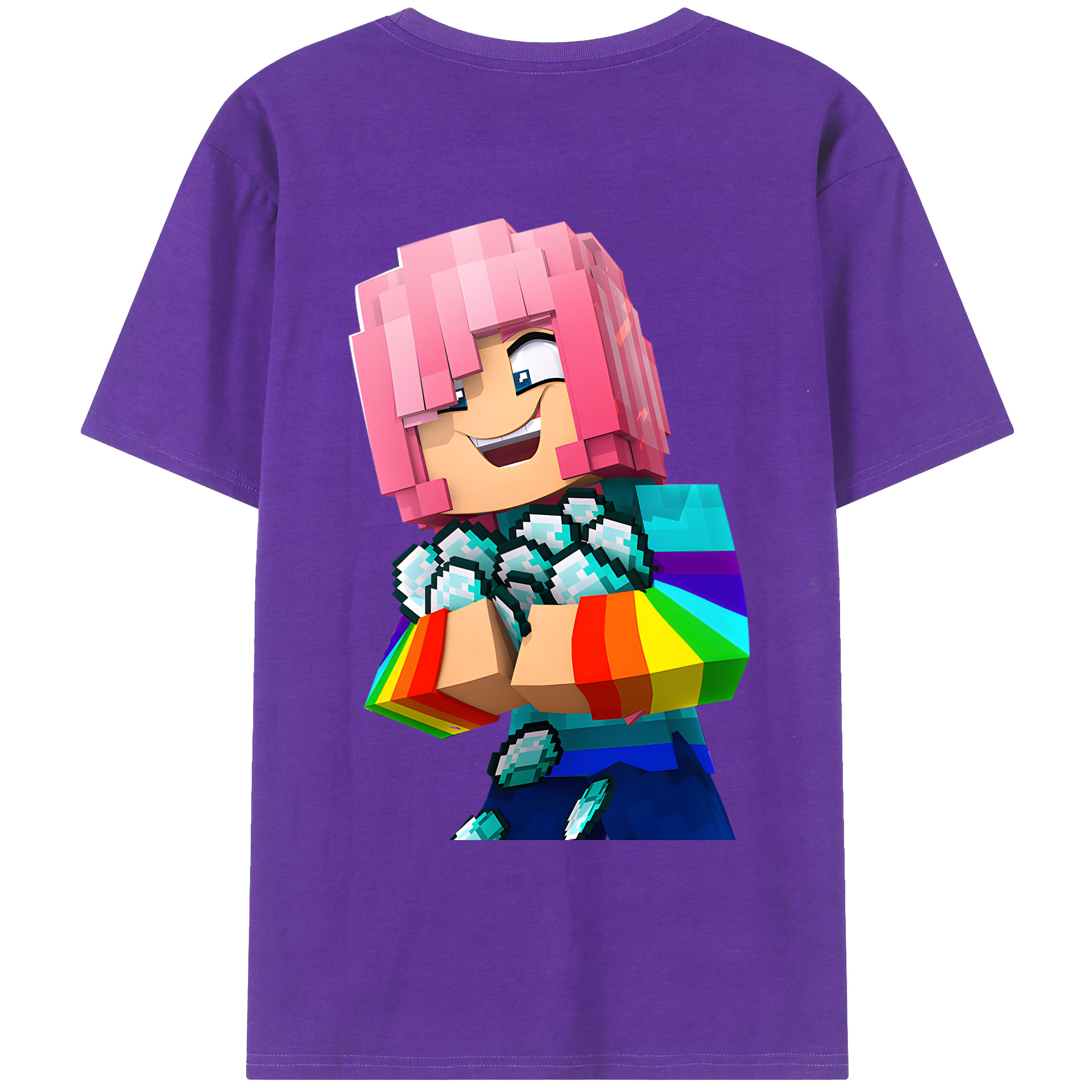 （画像用） マインクラフト ブロックの世界 Minecraft MC Block world 綿100％ メンズ半袖Tシャツ（バックプリント） 通気性