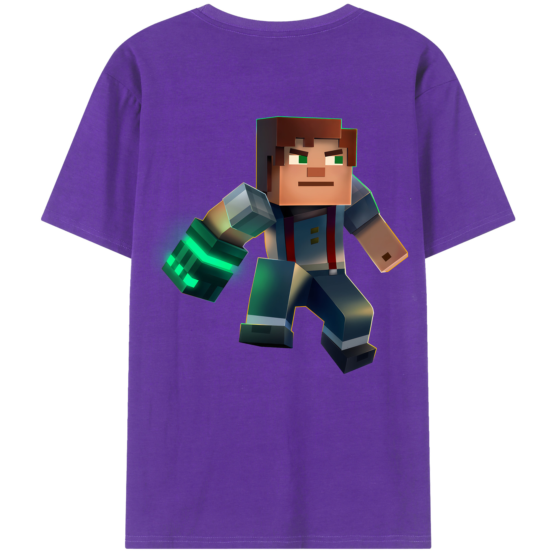 （画像用） マインクラフト ブロックの世界 Minecraft MC Block world 綿100％ メンズ半袖Tシャツ（バックプリント） 通気性