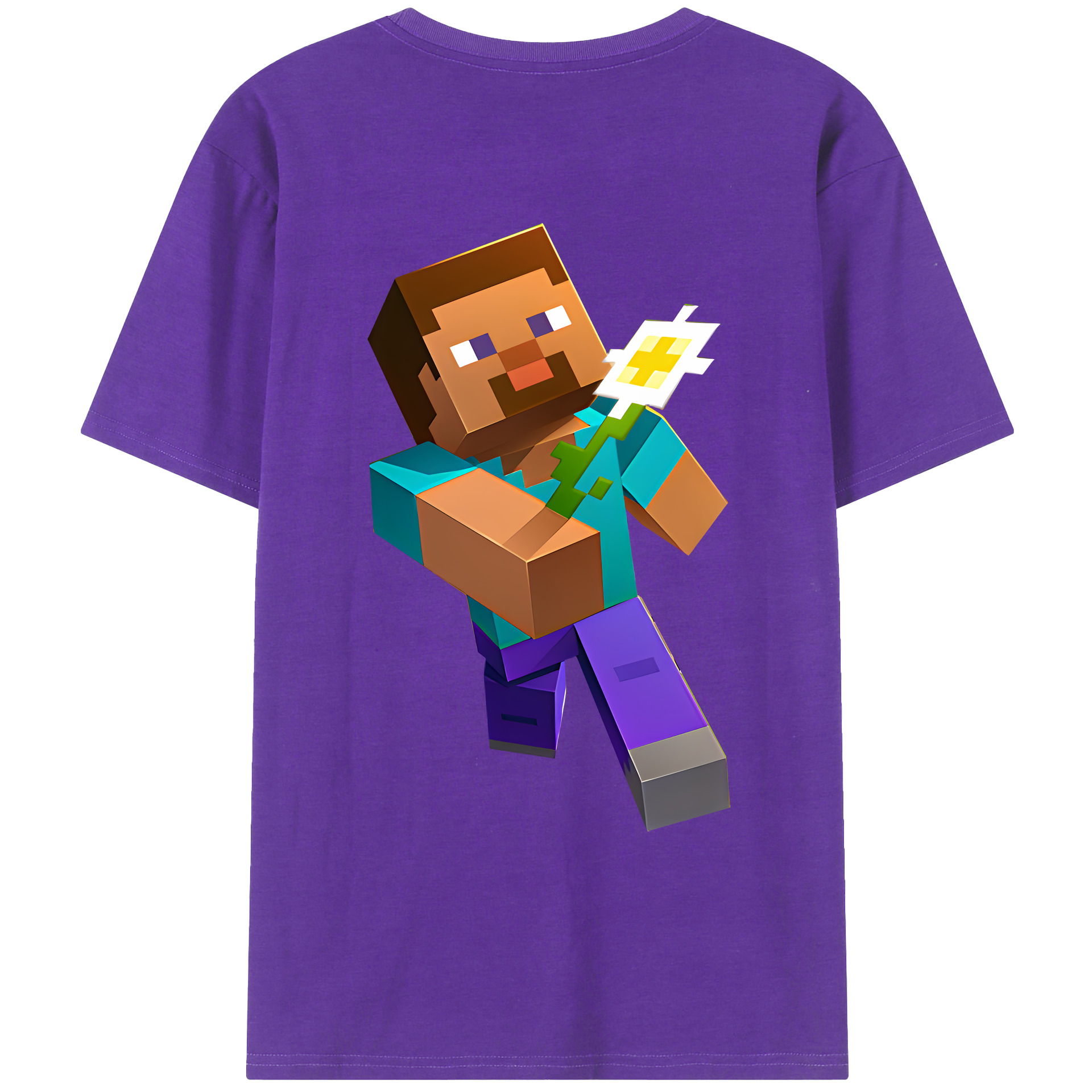 （画像用） マインクラフト ブロックの世界 Minecraft MC Block world 綿100％ メンズ半袖Tシャツ（バックプリント） 通気性