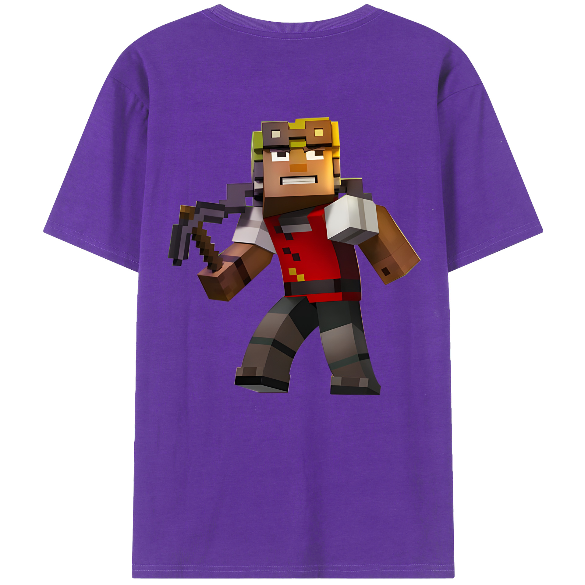 （画像用） マインクラフト ブロックの世界 Minecraft MC Block world 綿100％ メンズ半袖Tシャツ（バックプリント） 通気性