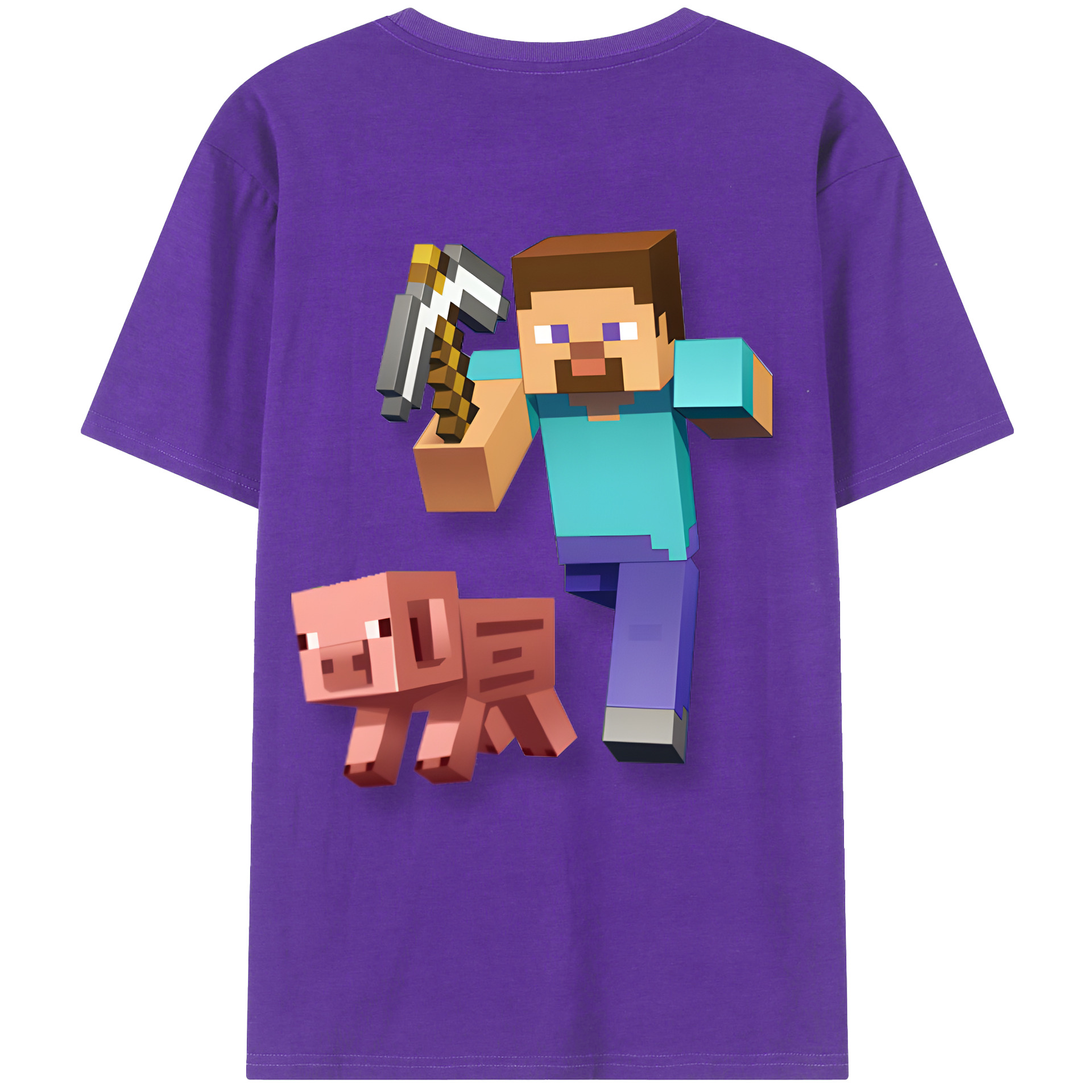 （画像用） マインクラフト ブロックの世界 Minecraft MC Block world 綿100％ メンズ半袖Tシャツ（バックプリント） 通気性
