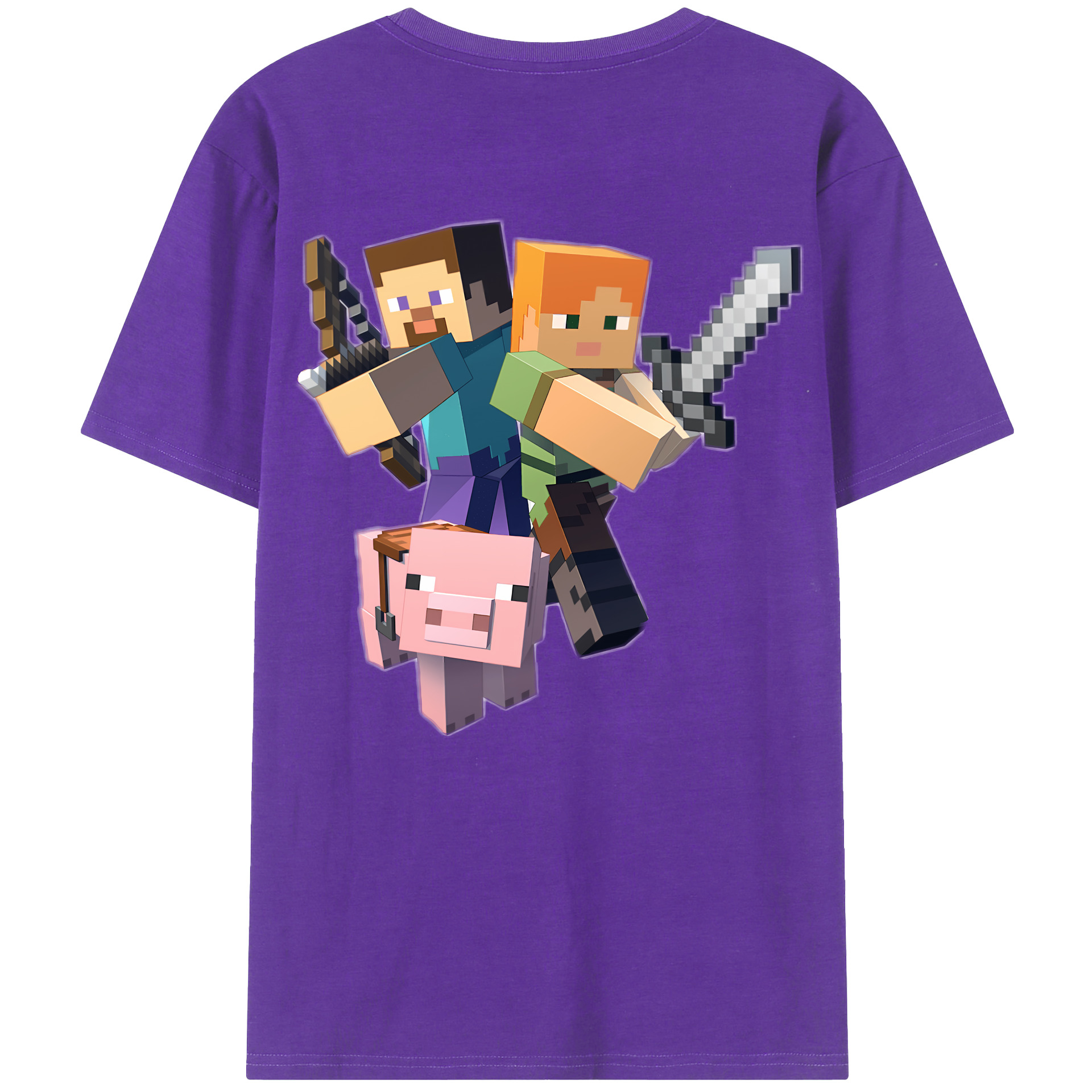 （画像用） マインクラフト ブロックの世界 Minecraft MC Block world 綿100％ メンズ半袖Tシャツ（バックプリント） 通気性