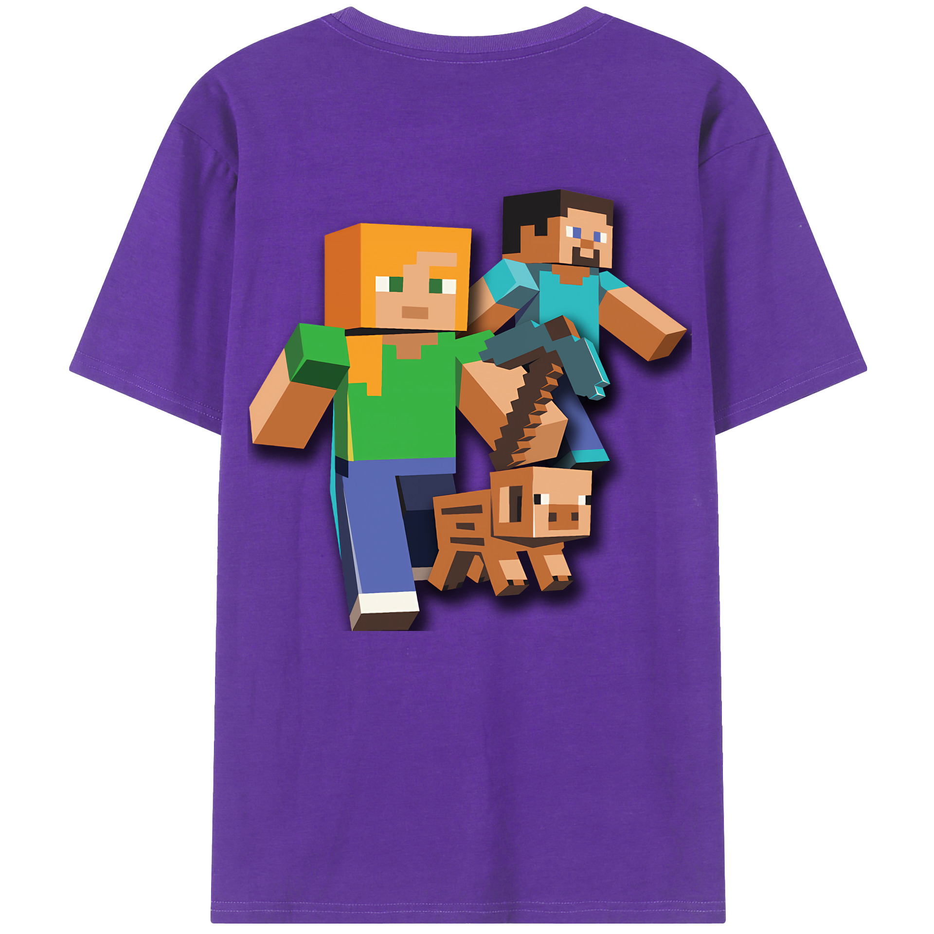 （画像用） マインクラフト ブロックの世界 Minecraft MC Block world 綿100％ メンズ半袖Tシャツ（バックプリント） 通気性