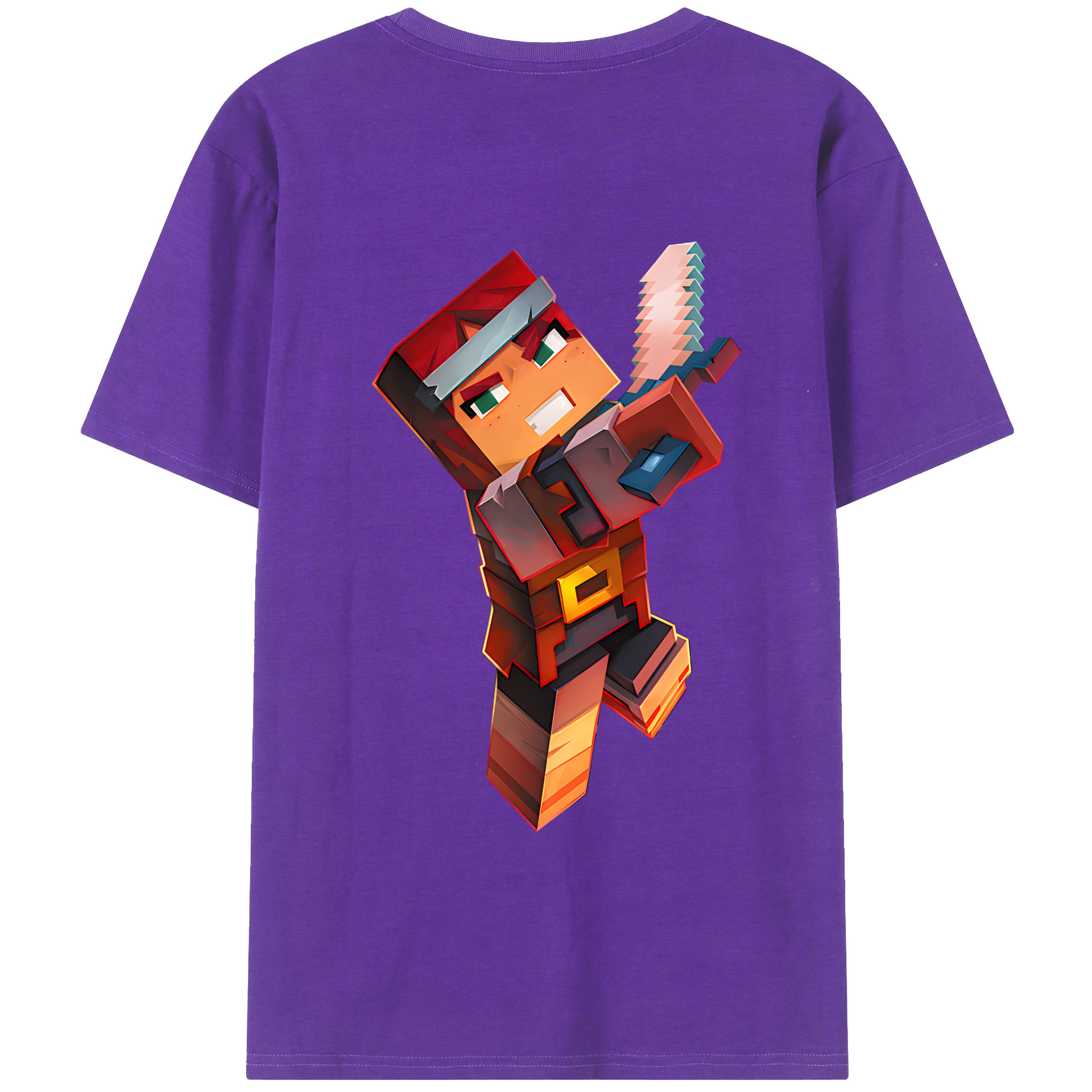 （画像用） マインクラフト ブロックの世界 Minecraft MC Block world 綿100％ メンズ半袖Tシャツ（バックプリント） 通気性