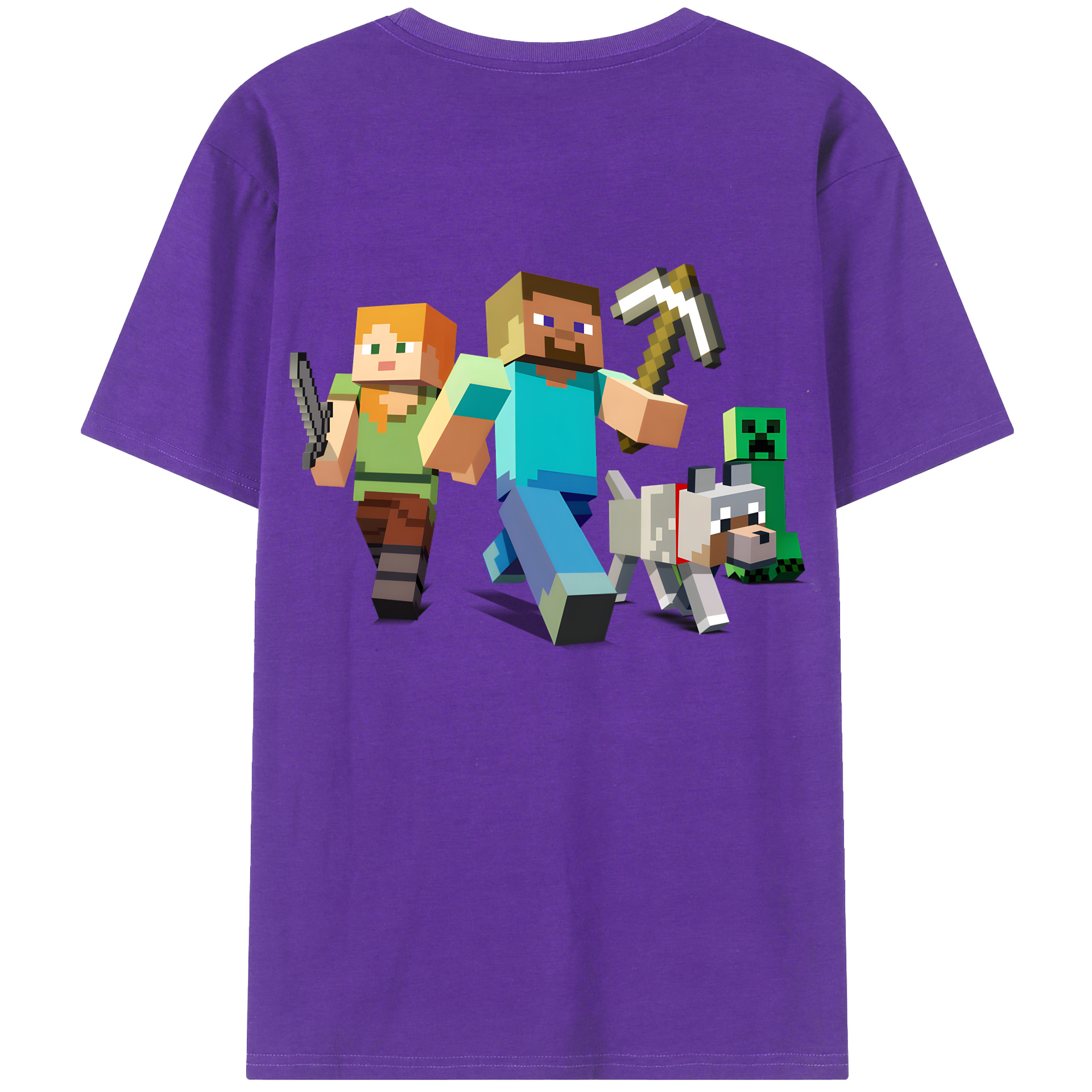 （画像用） マインクラフト ブロックの世界 Minecraft MC Block world 綿100％ メンズ半袖Tシャツ（バックプリント） 通気性