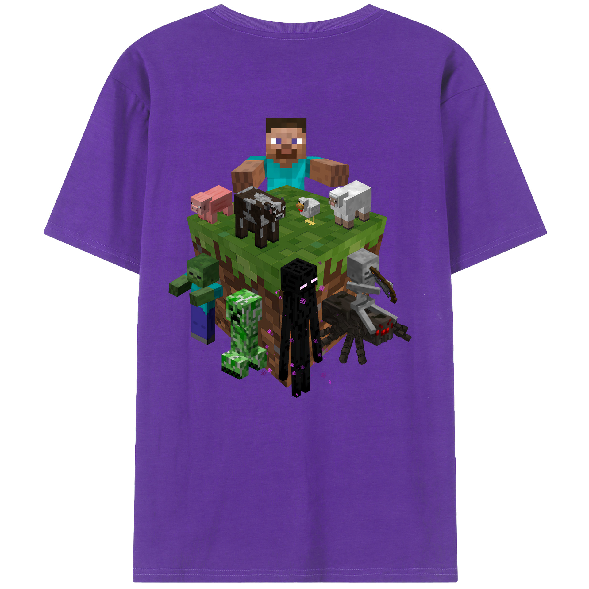 （画像用） マインクラフト ブロックの世界 Minecraft MC Block world 綿100％ メンズ半袖Tシャツ（バックプリント） 通気性