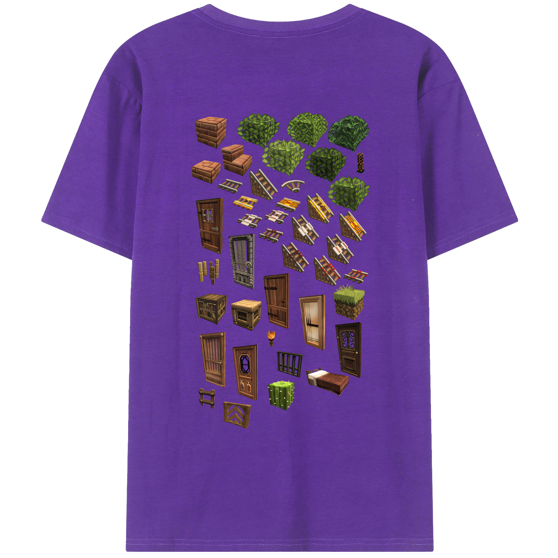 （画像用） マインクラフト ブロックの世界 Minecraft MC Block world 綿100％ メンズ半袖Tシャツ（バックプリント） 通気性