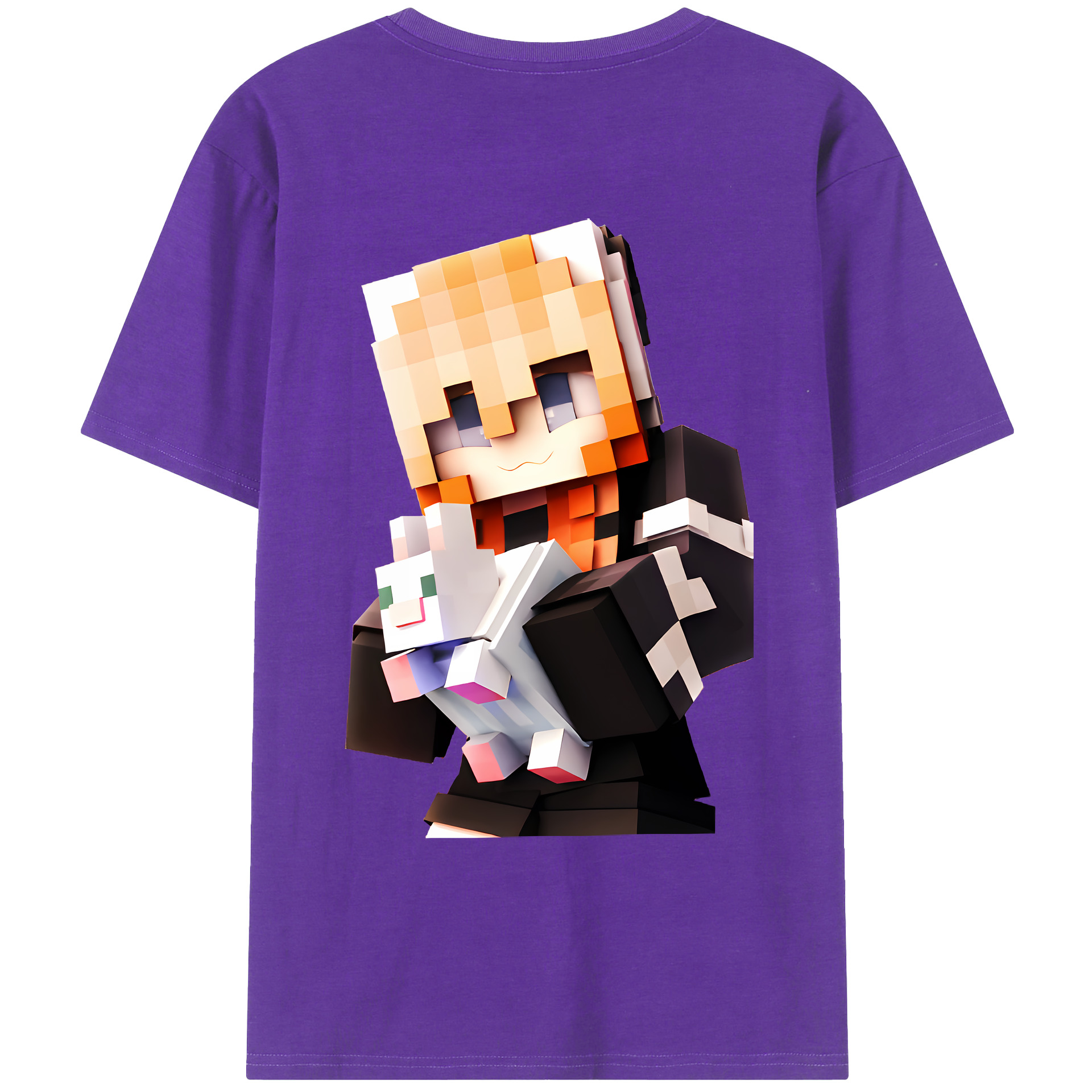 （画像用） マインクラフト ブロックの世界 Minecraft MC Block world 綿100％ メンズ半袖Tシャツ（バックプリント） 通気性