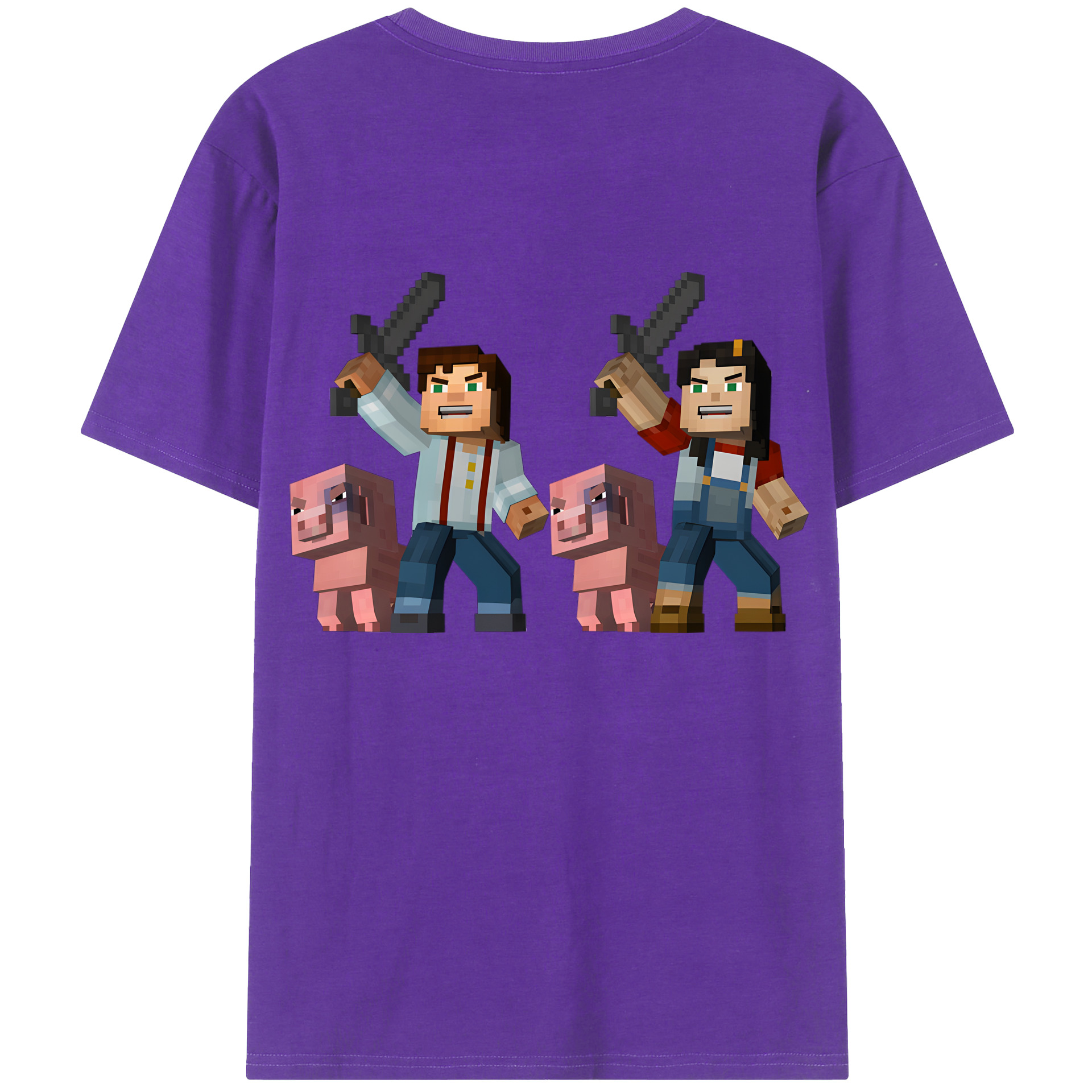 （画像用） マインクラフト ブロックの世界 Minecraft MC Block world 綿100％ メンズ半袖Tシャツ（バックプリント） 通気性