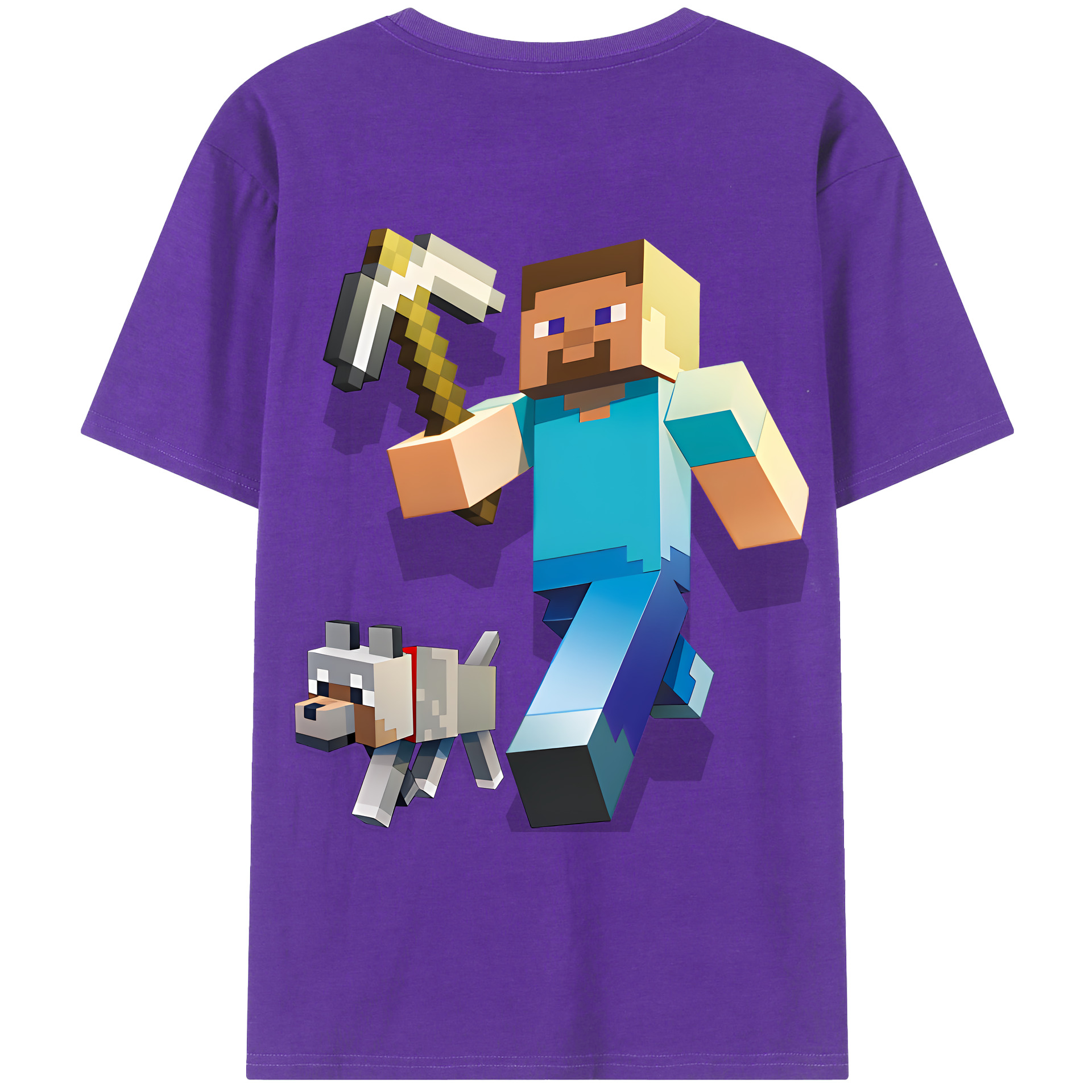 （画像用） マインクラフト ブロックの世界 Minecraft MC Block world 綿100％ メンズ半袖Tシャツ（バックプリント） 通気性