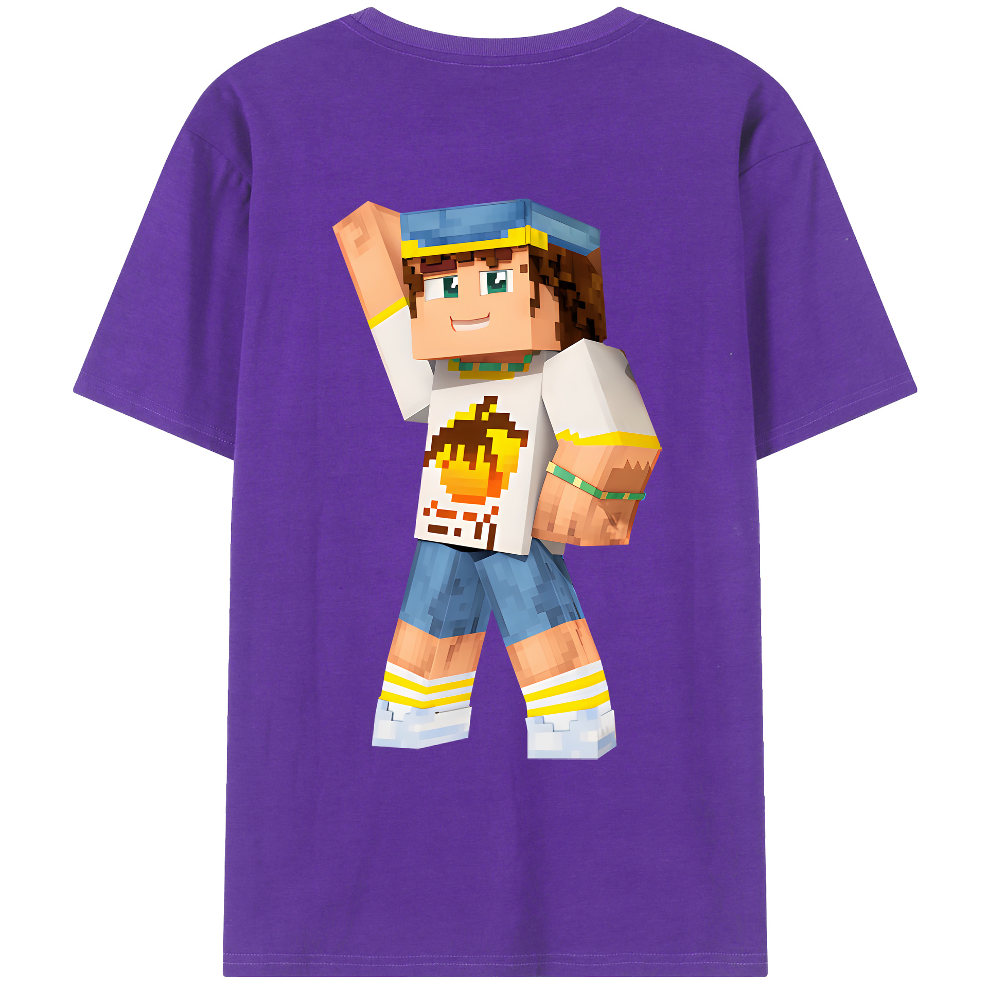 （画像用） マインクラフト ブロックの世界 Minecraft MC Block world 綿100％ メンズ半袖Tシャツ（バックプリント） 通気性