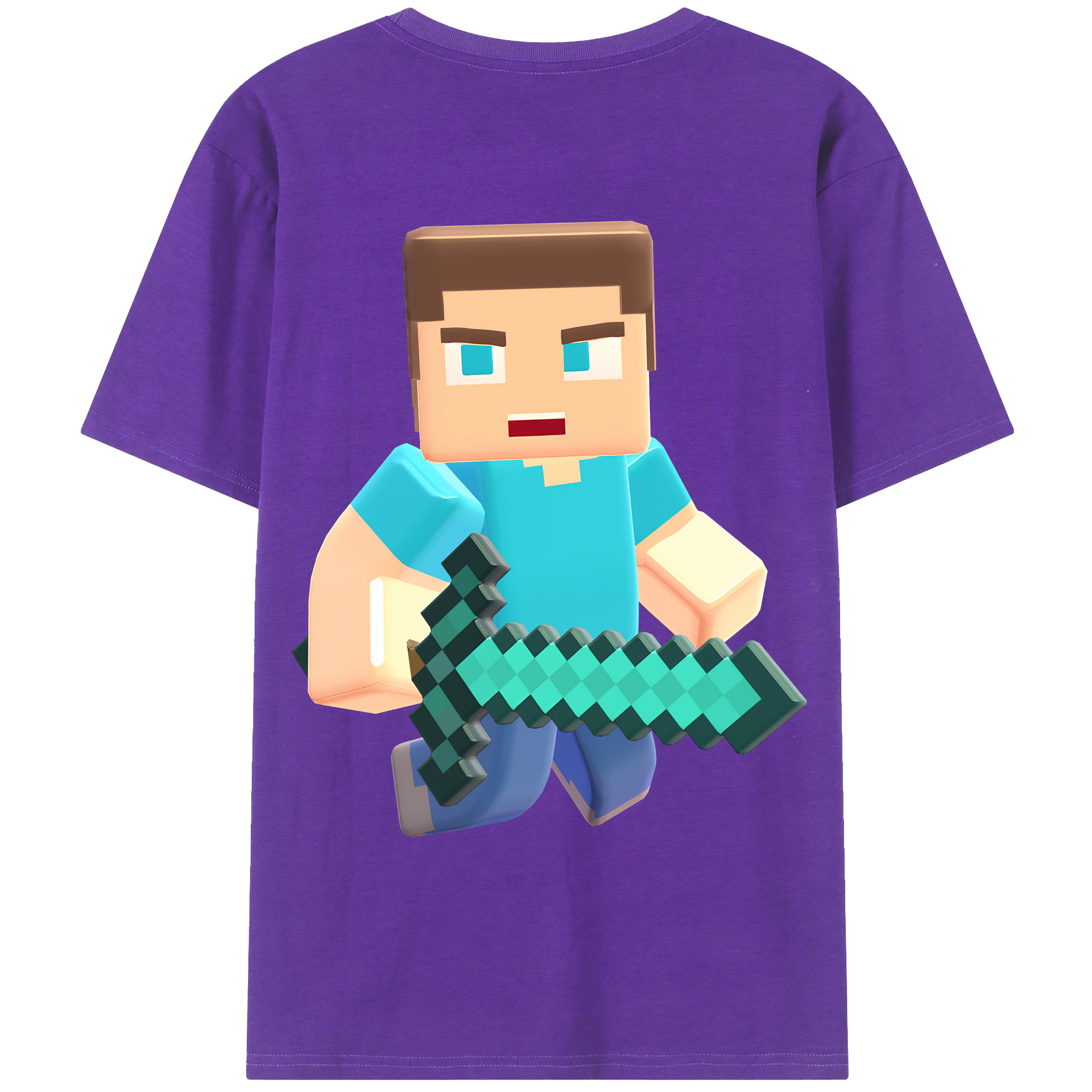 （画像用） マインクラフト ブロックの世界 Minecraft MC Block world 綿100％ メンズ半袖Tシャツ（バックプリント） 通気性