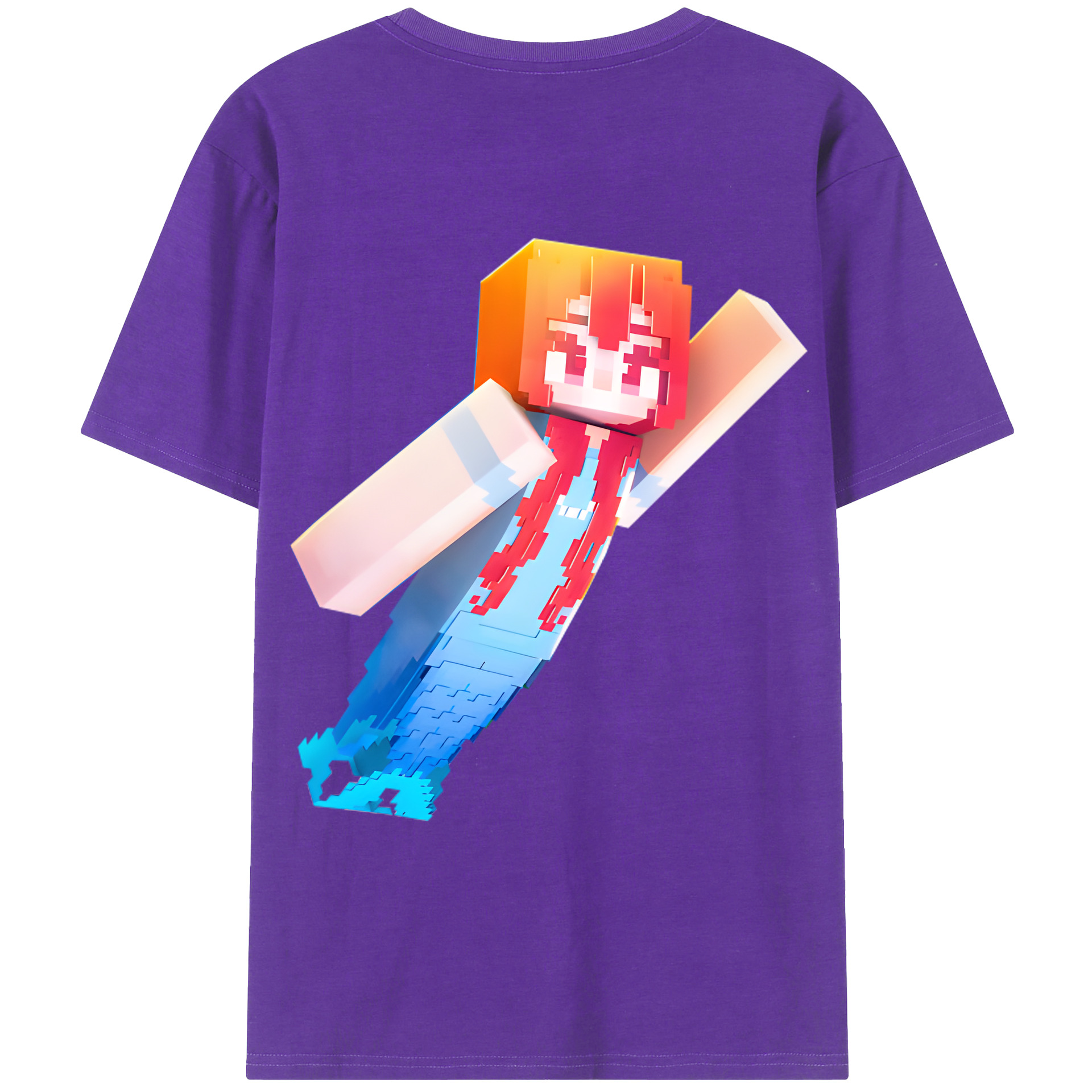 （画像用） マインクラフト ブロックの世界 Minecraft MC Block world 綿100％ メンズ半袖Tシャツ（バックプリント） 通気性