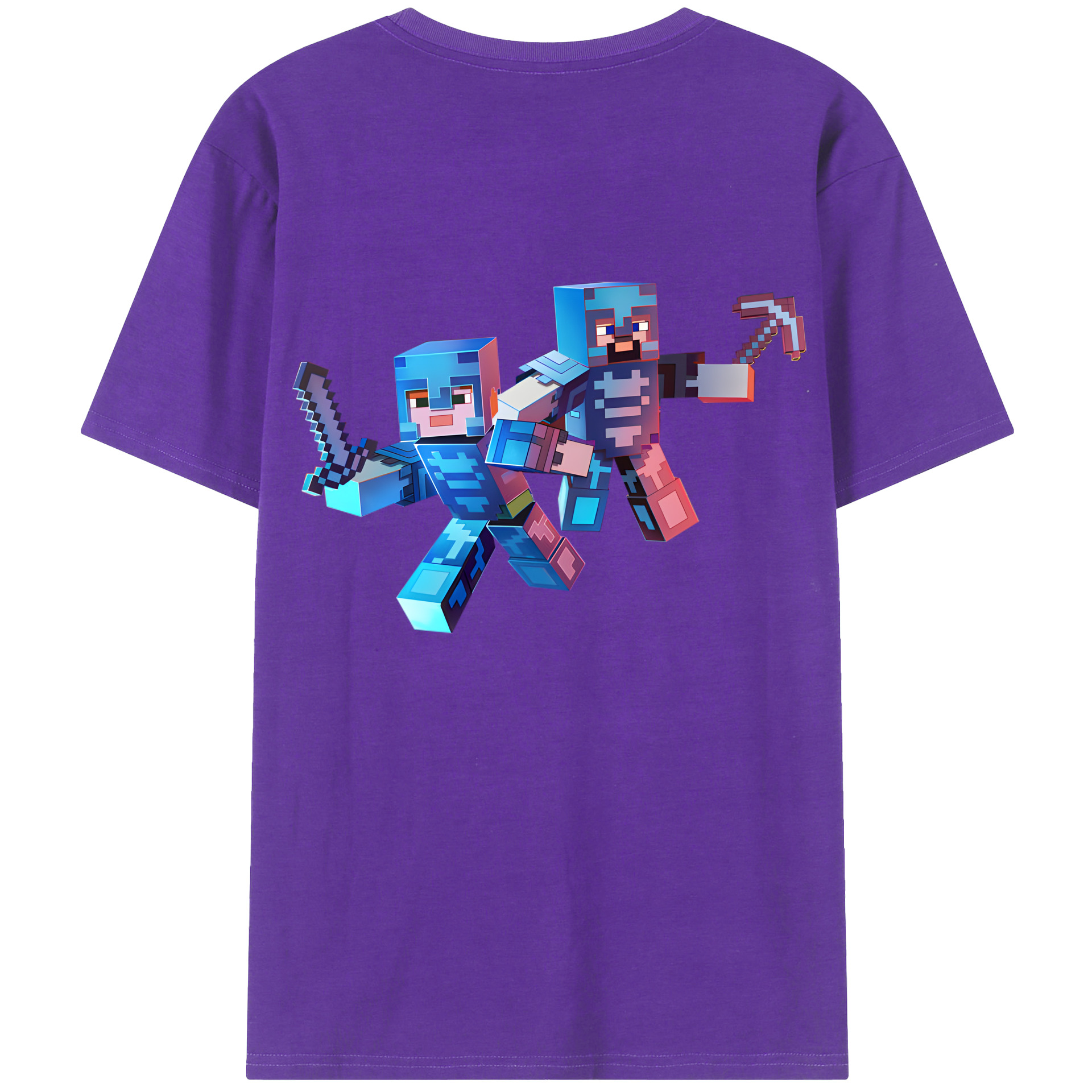 （画像用） マインクラフト ブロックの世界 Minecraft MC Block world 綿100％ メンズ半袖Tシャツ（バックプリント） 通気性