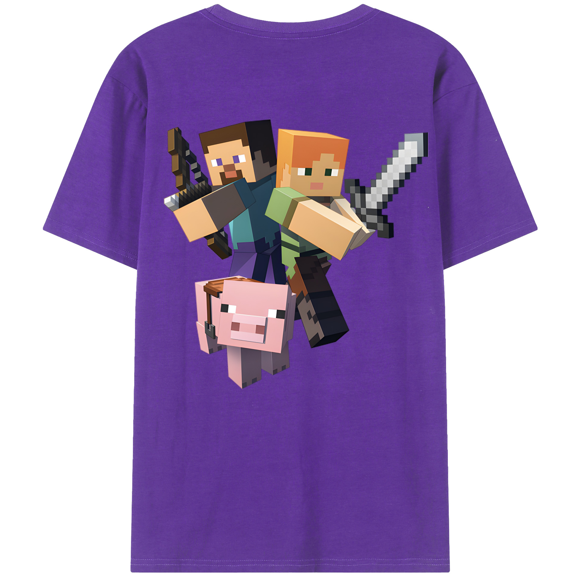 （画像用） マインクラフト ブロックの世界 Minecraft MC Block world 綿100％ メンズ半袖Tシャツ（バックプリント） 通気性