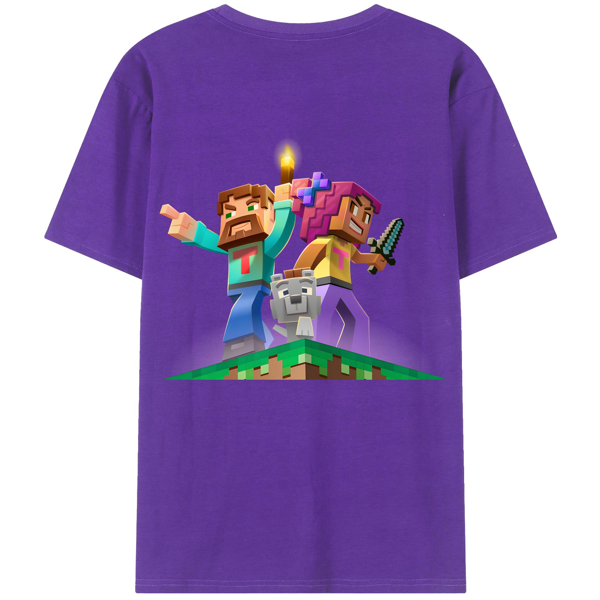 （画像用） マインクラフト ブロックの世界 Minecraft MC Block world 綿100％ メンズ半袖Tシャツ（バックプリント） 通気性