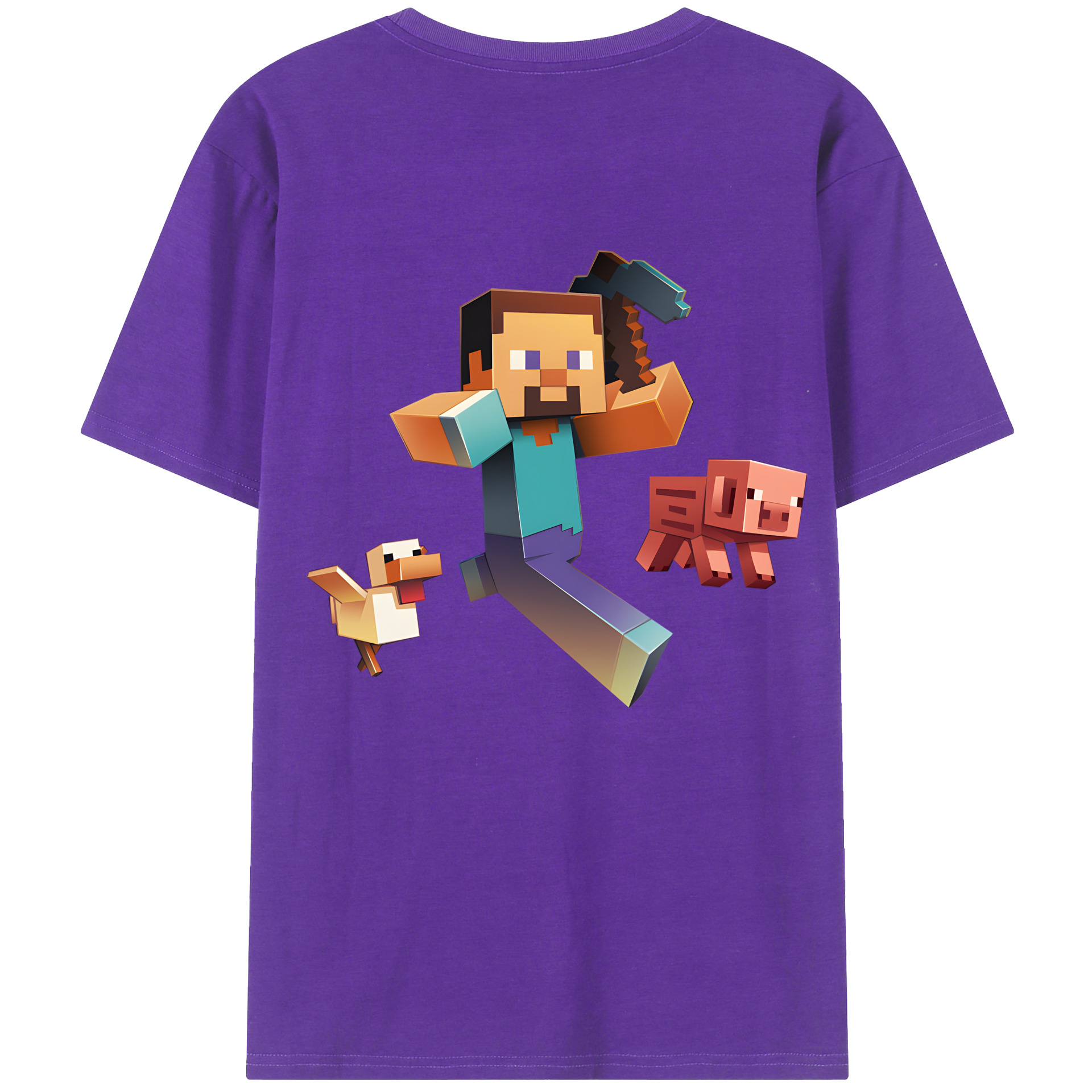 （画像用） マインクラフト ブロックの世界 Minecraft MC Block world 綿100％ メンズ半袖Tシャツ（バックプリント） 通気性
