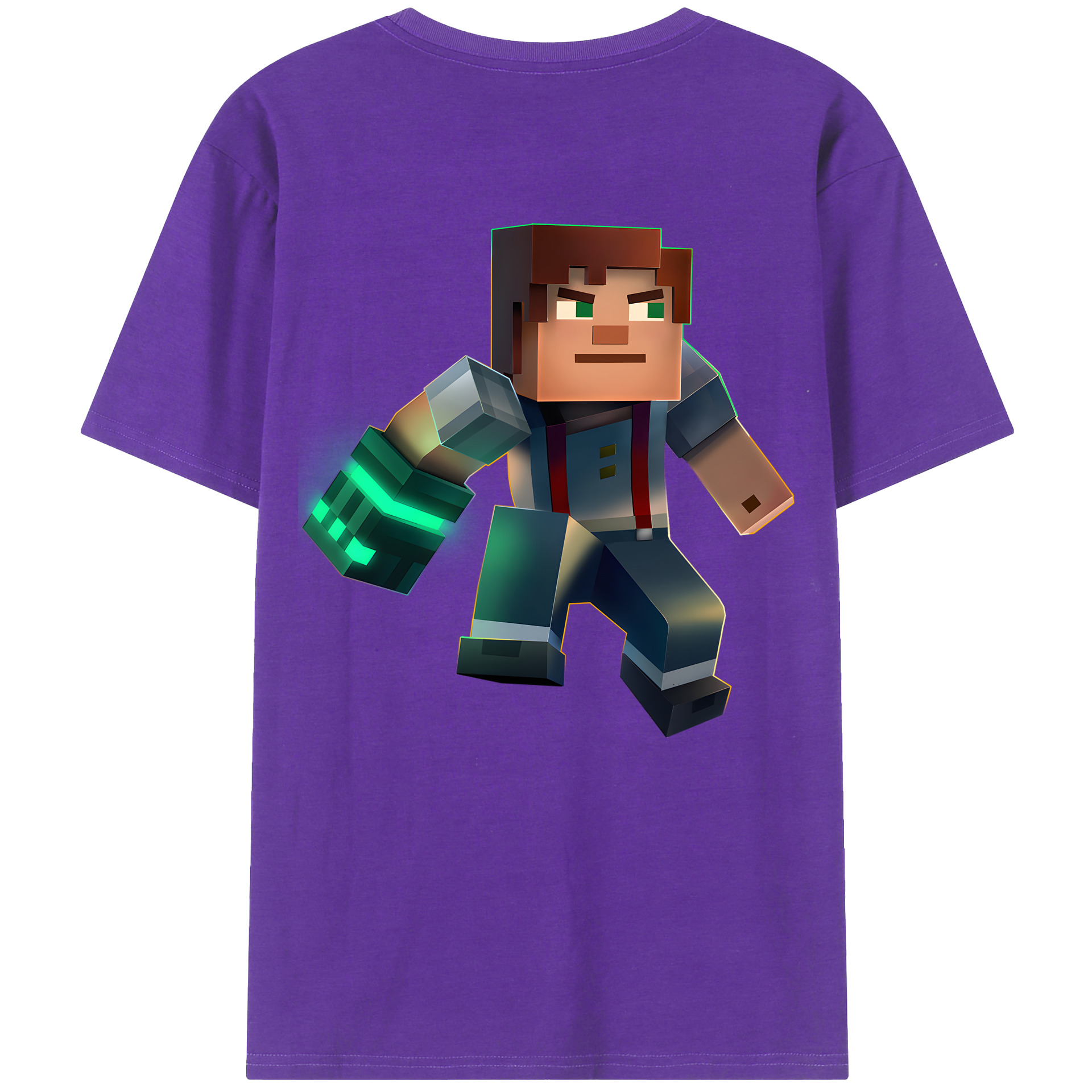 （画像用） マインクラフト ブロックの世界 Minecraft MC Block world 綿100％ メンズ半袖Tシャツ（バックプリント） 通気性