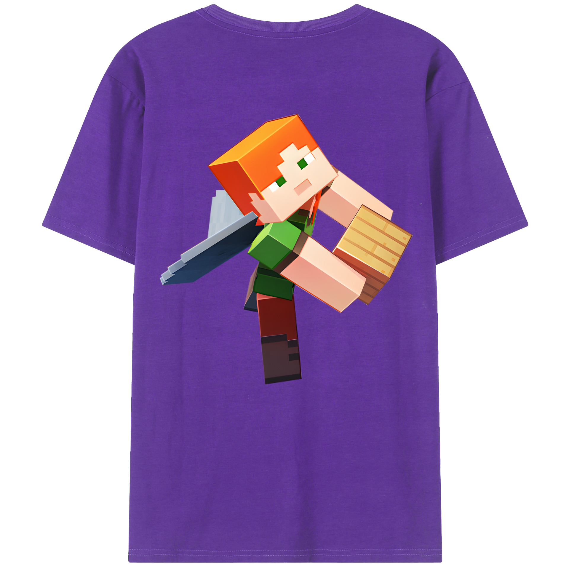 （画像用） マインクラフト ブロックの世界 Minecraft MC Block world 綿100％ メンズ半袖Tシャツ（バックプリント） 通気性