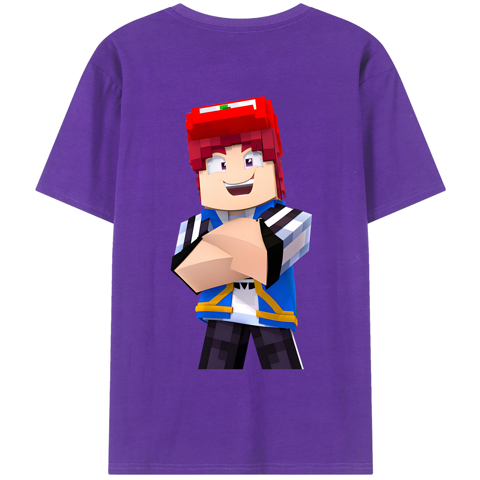 （画像用） マインクラフト ブロックの世界 Minecraft MC Block world 綿100％ メンズ半袖Tシャツ（バックプリント） 通気性