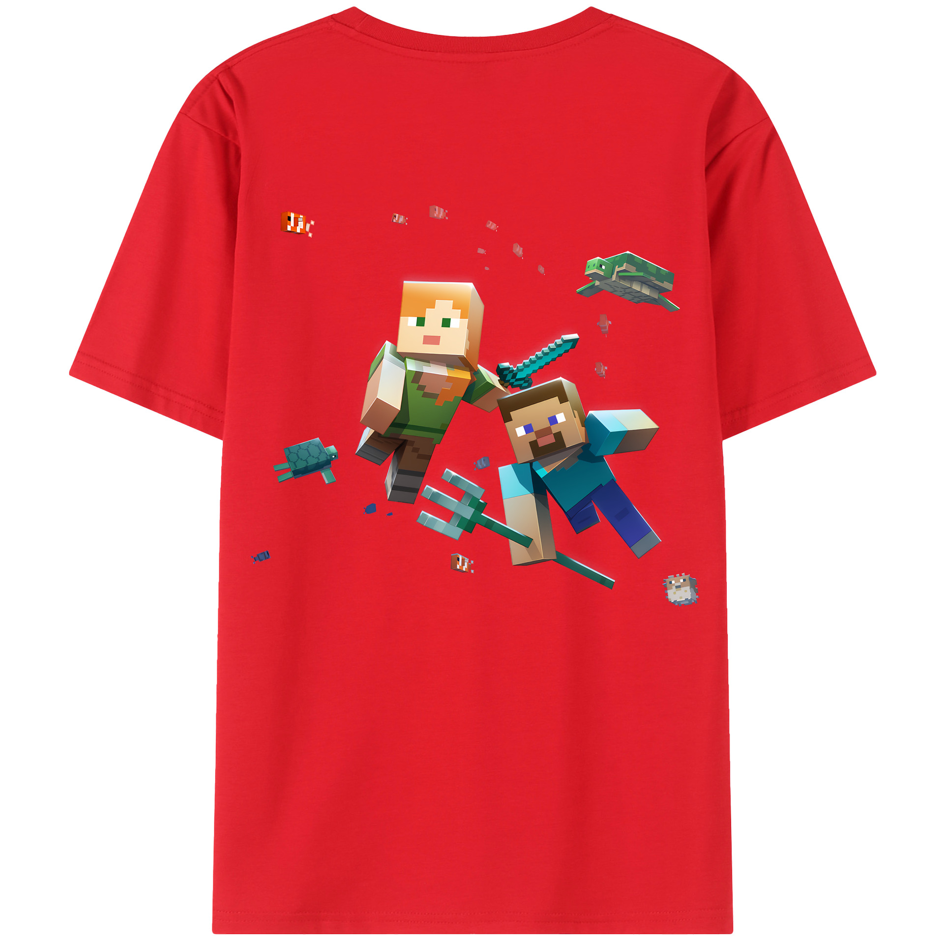 （画像用） マインクラフト ブロックの世界 Minecraft MC Block world 綿100％ メンズ半袖Tシャツ（バックプリント） 通気性