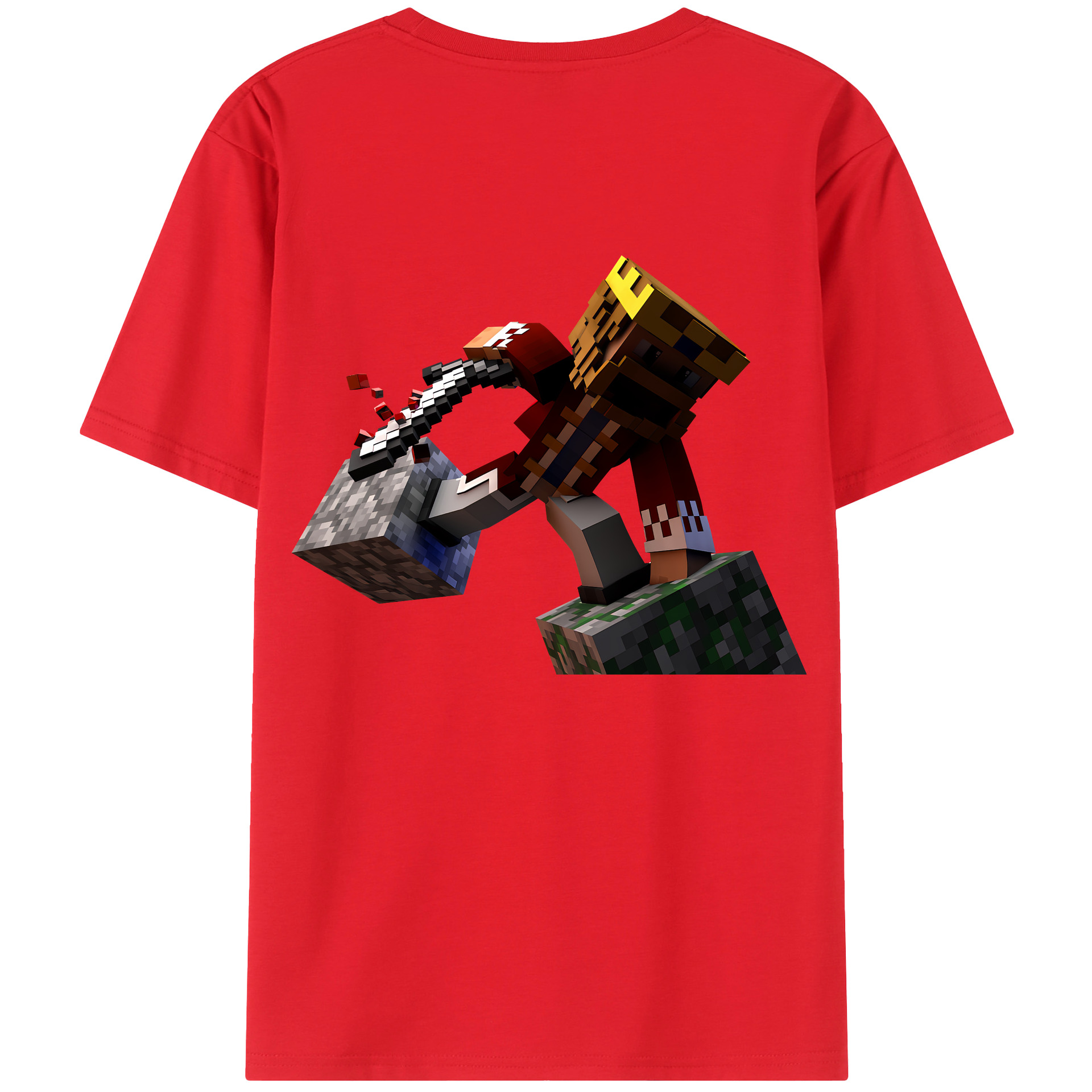 （画像用） マインクラフト ブロックの世界 Minecraft MC Block world 綿100％ メンズ半袖Tシャツ（バックプリント） 通気性