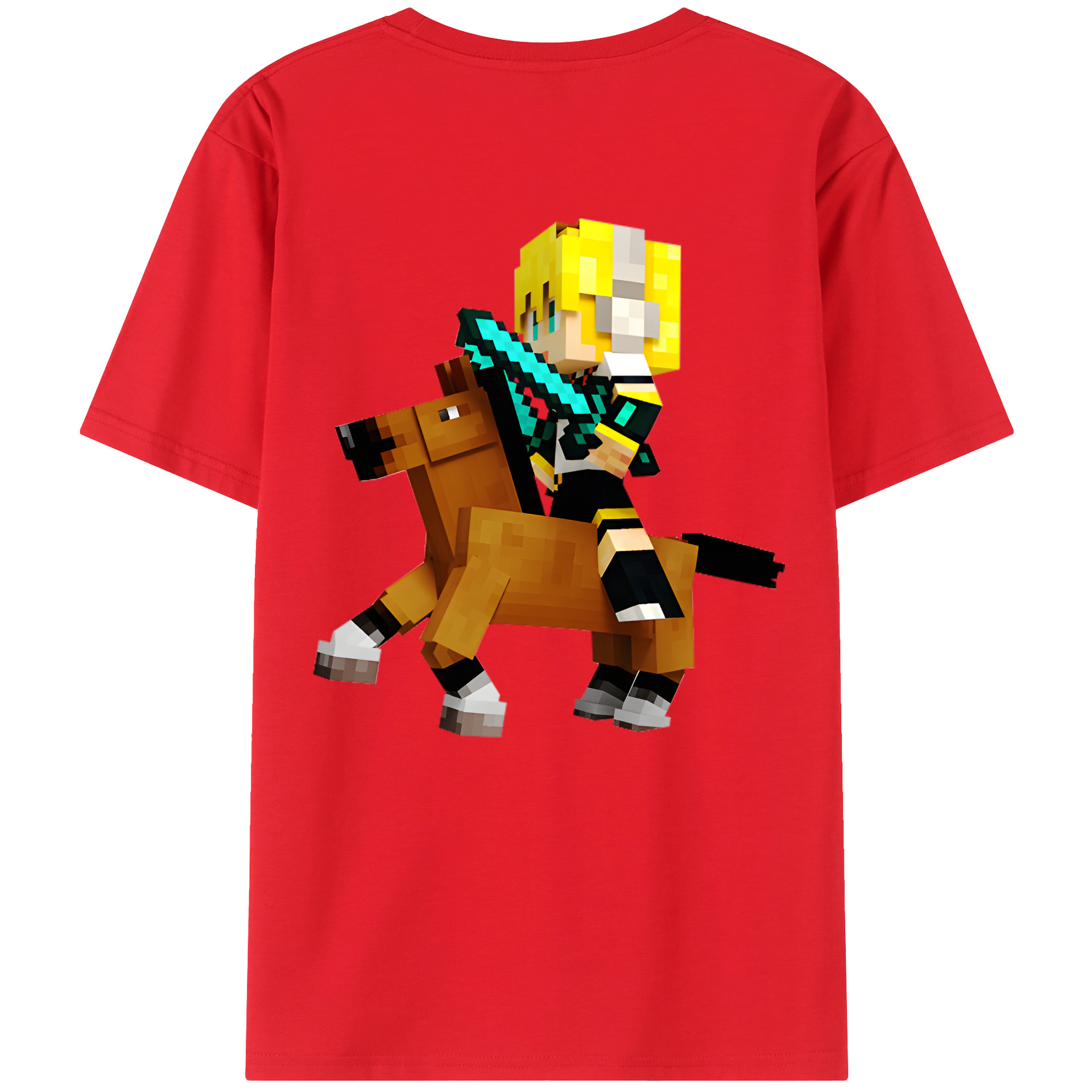 （画像用） マインクラフト ブロックの世界 Minecraft MC Block world 綿100％ メンズ半袖Tシャツ（バックプリント） 通気性