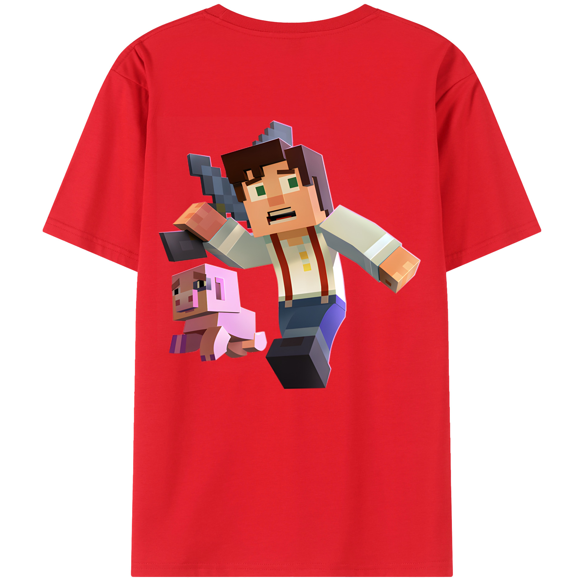（画像用） マインクラフト ブロックの世界 Minecraft MC Block world 綿100％ メンズ半袖Tシャツ（バックプリント） 通気性