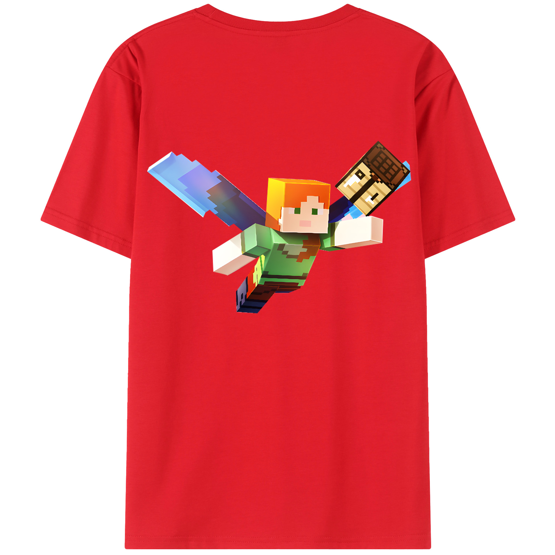 （画像用） マインクラフト ブロックの世界 Minecraft MC Block world 綿100％ メンズ半袖Tシャツ（バックプリント） 通気性