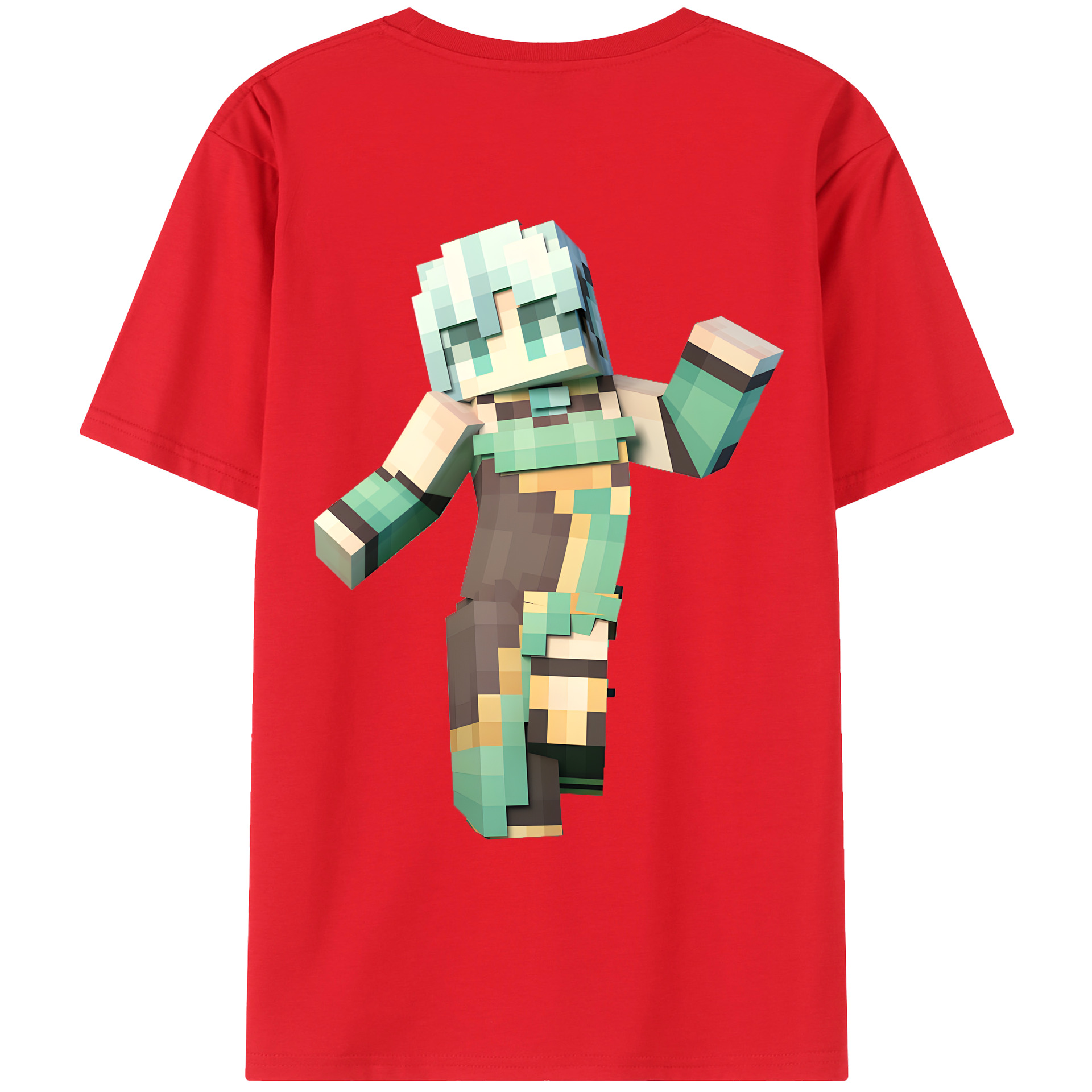 （画像用） マインクラフト ブロックの世界 Minecraft MC Block world 綿100％ メンズ半袖Tシャツ（バックプリント） 通気性