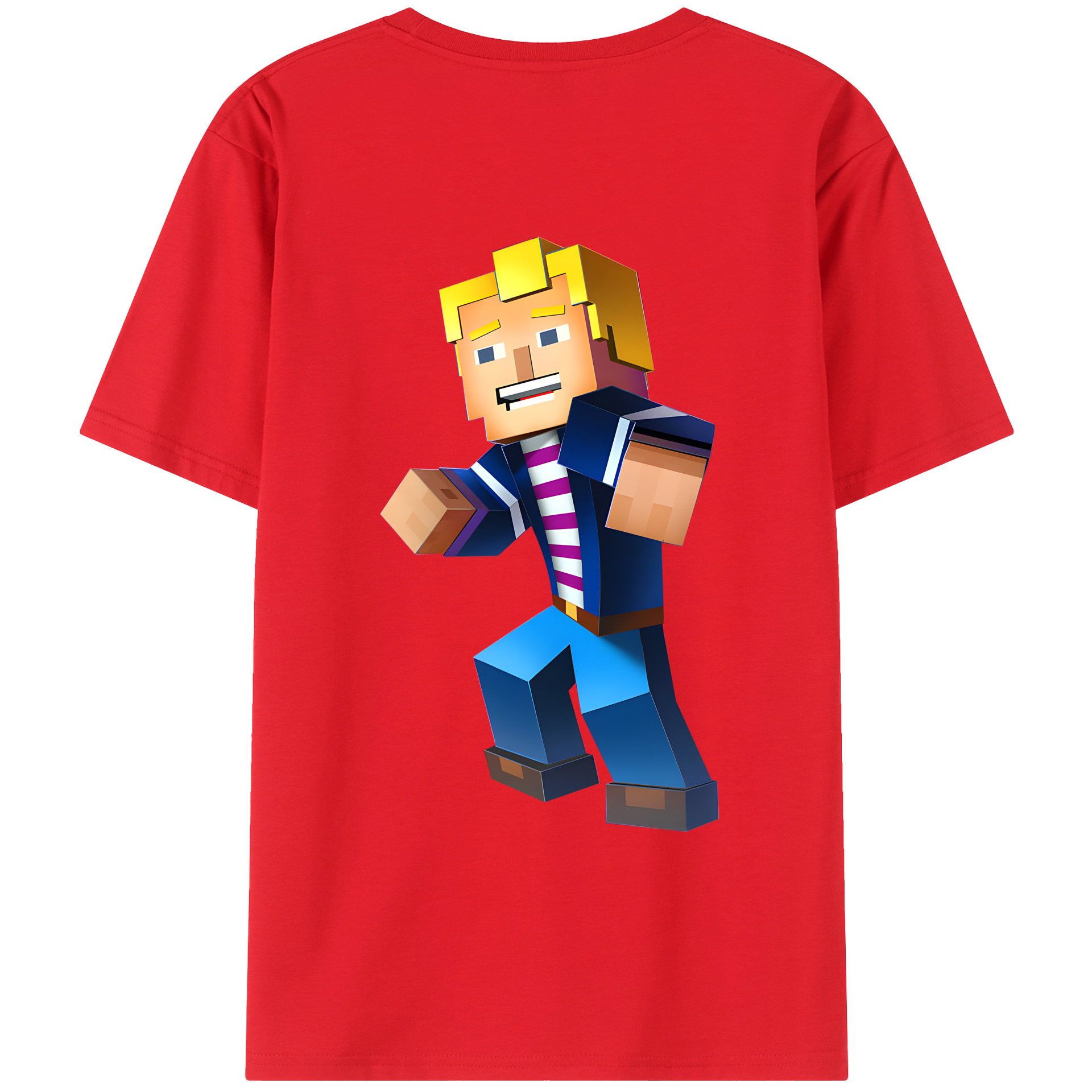 （画像用） マインクラフト ブロックの世界 Minecraft MC Block world 綿100％ メンズ半袖Tシャツ（バックプリント） 通気性