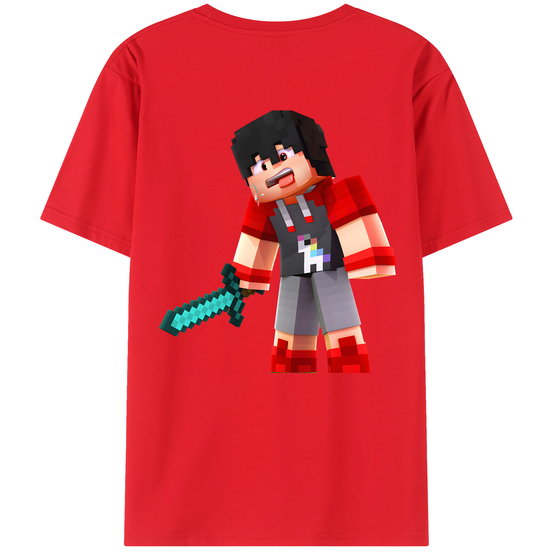 （画像用） マインクラフト ブロックの世界 Minecraft MC Block world 綿100％ メンズ半袖Tシャツ（バックプリント） 通気性