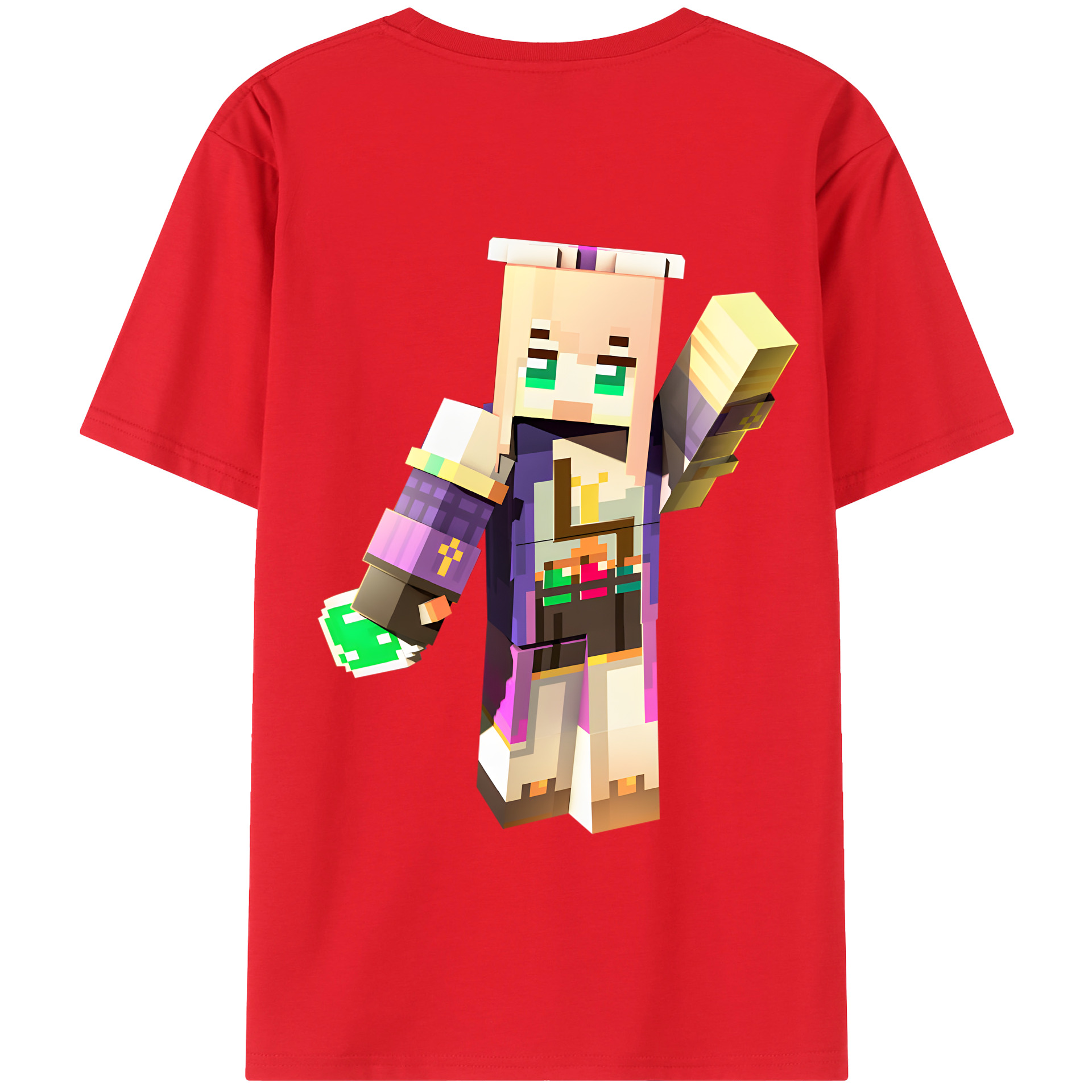 （画像用） マインクラフト ブロックの世界 Minecraft MC Block world 綿100％ メンズ半袖Tシャツ（バックプリント） 通気性