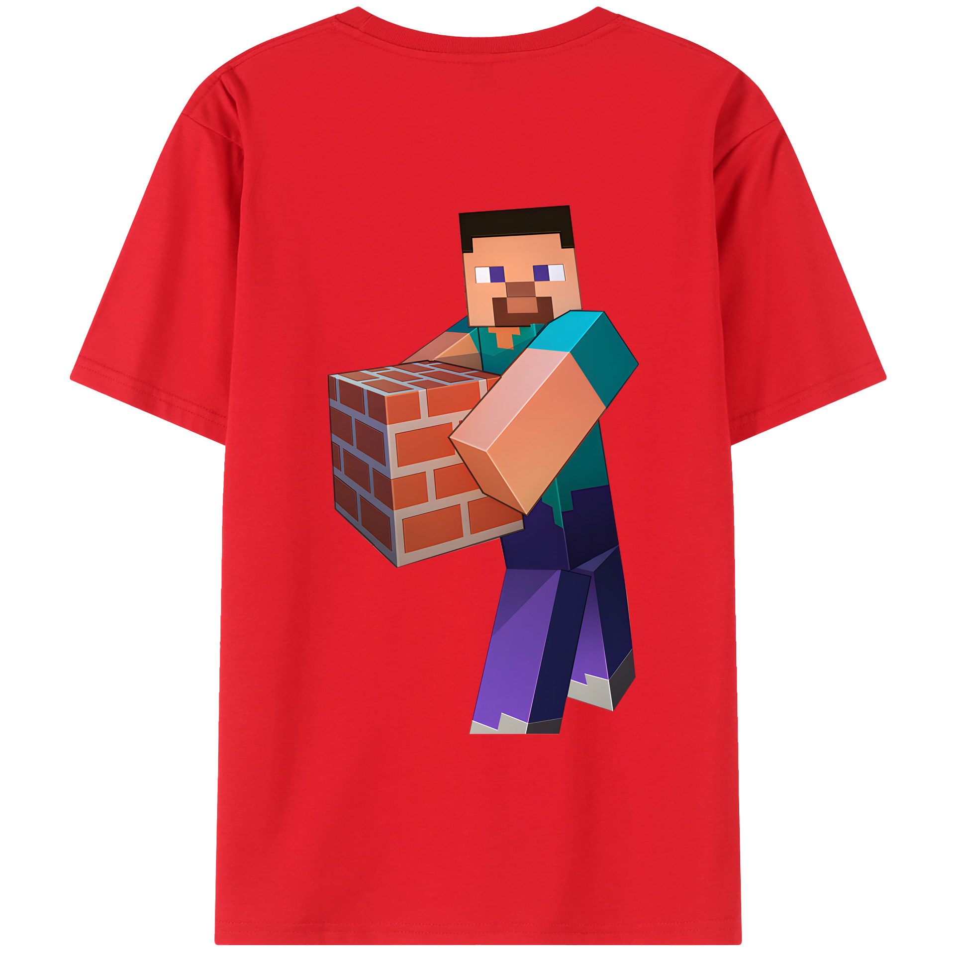 （画像用） マインクラフト ブロックの世界 Minecraft MC Block world 綿100％ メンズ半袖Tシャツ（バックプリント） 通気性