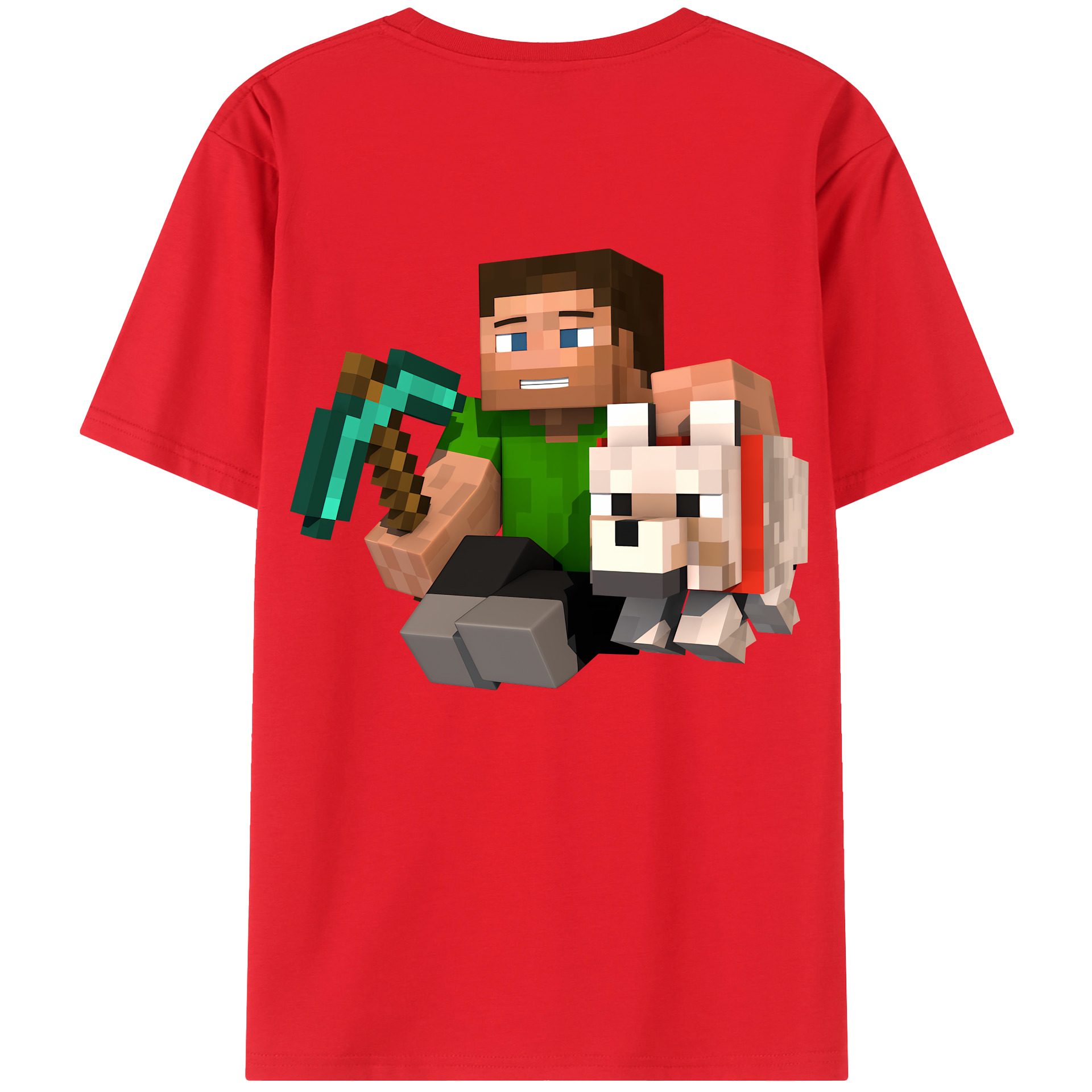 （画像用） マインクラフト ブロックの世界 Minecraft MC Block world 綿100％ メンズ半袖Tシャツ（バックプリント） 通気性