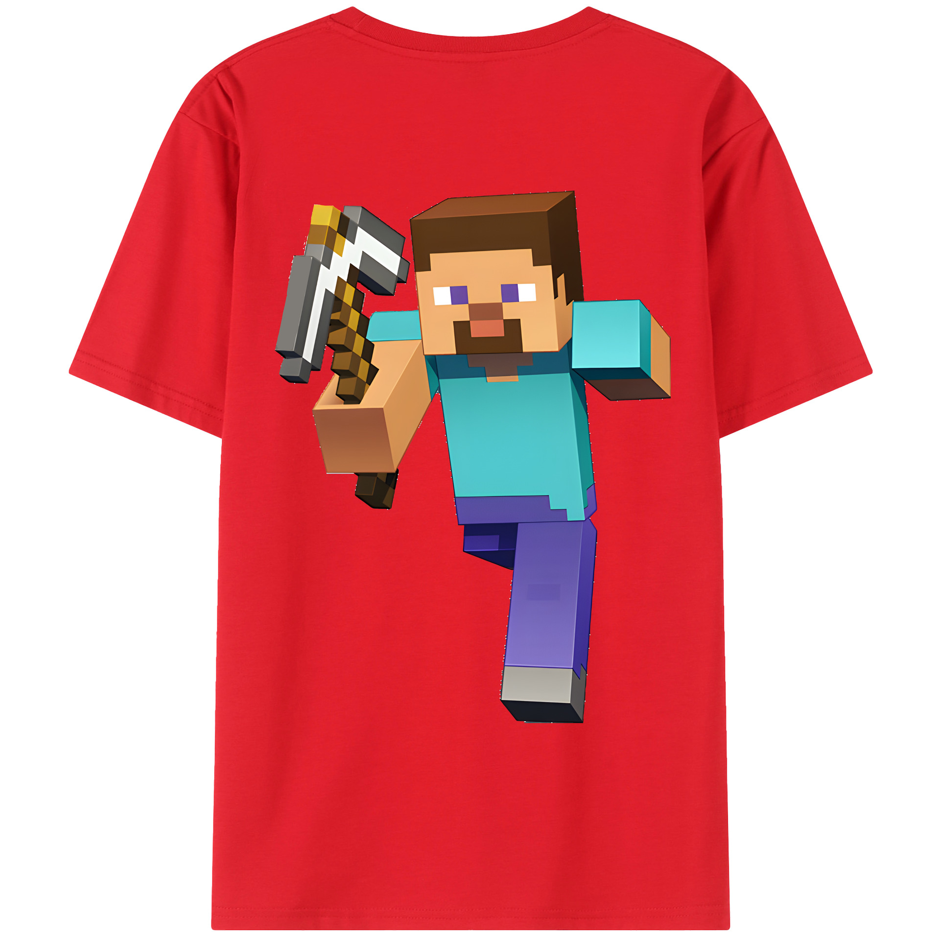 （画像用） マインクラフト ブロックの世界 Minecraft MC Block world 綿100％ メンズ半袖Tシャツ（バックプリント） 通気性