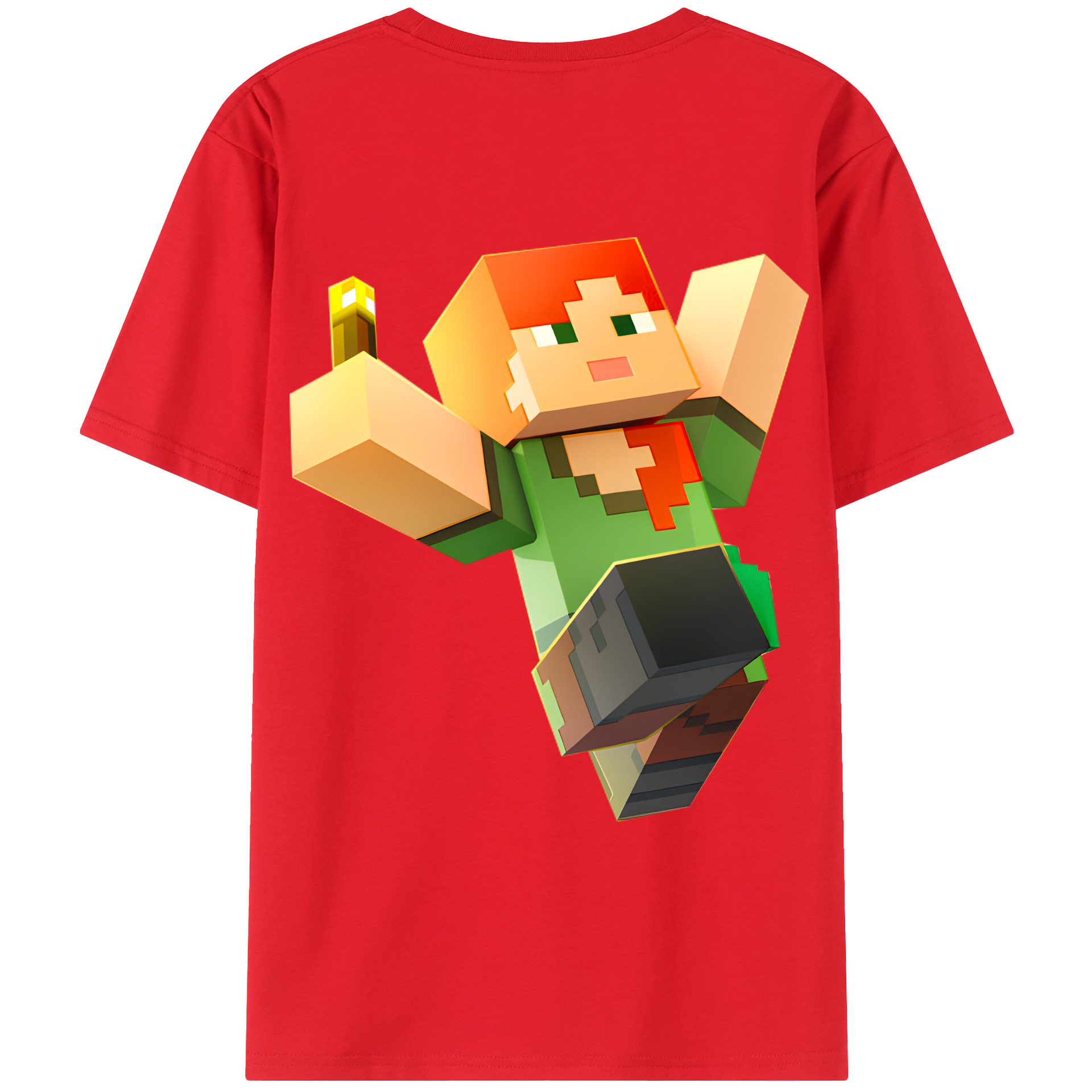 （画像用） マインクラフト ブロックの世界 Minecraft MC Block world 綿100％ メンズ半袖Tシャツ（バックプリント） 通気性