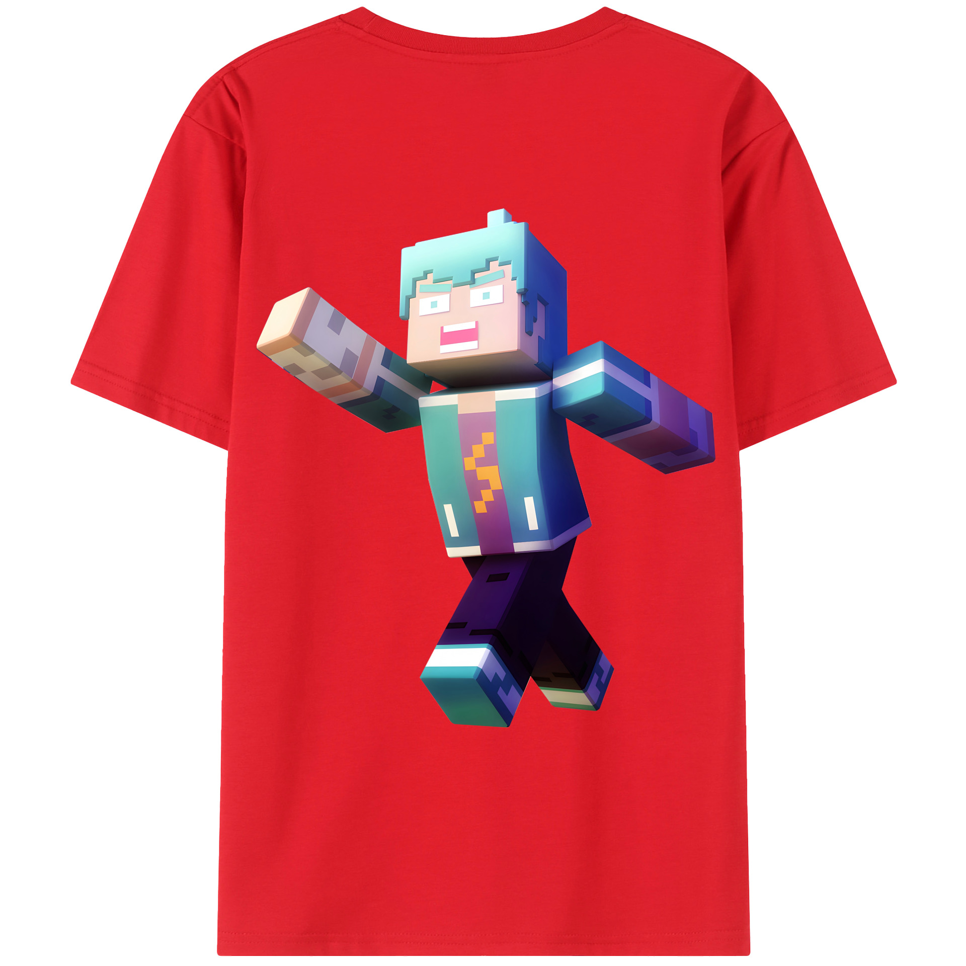 （画像用） マインクラフト ブロックの世界 Minecraft MC Block world 綿100％ メンズ半袖Tシャツ（バックプリント） 通気性