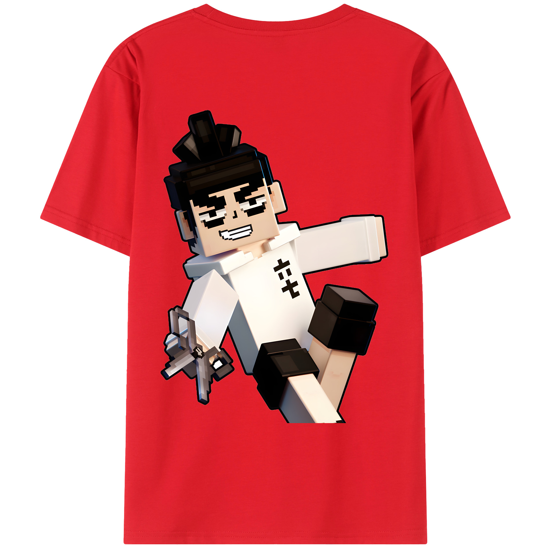 （画像用） マインクラフト ブロックの世界 Minecraft MC Block world 綿100％ メンズ半袖Tシャツ（バックプリント） 通気性