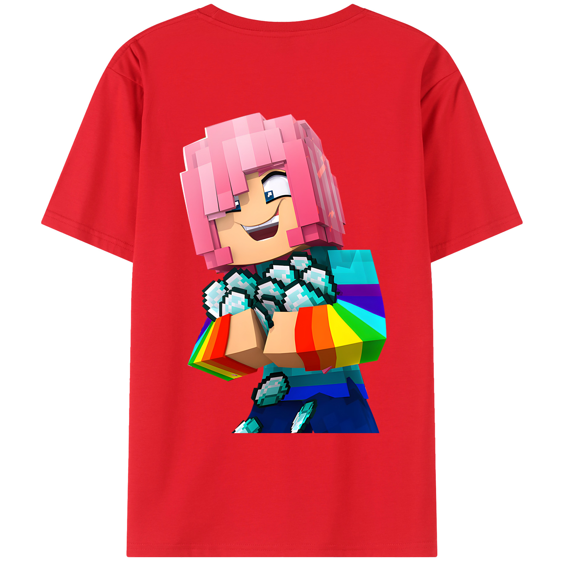 （画像用） マインクラフト ブロックの世界 Minecraft MC Block world 綿100％ メンズ半袖Tシャツ（バックプリント） 通気性