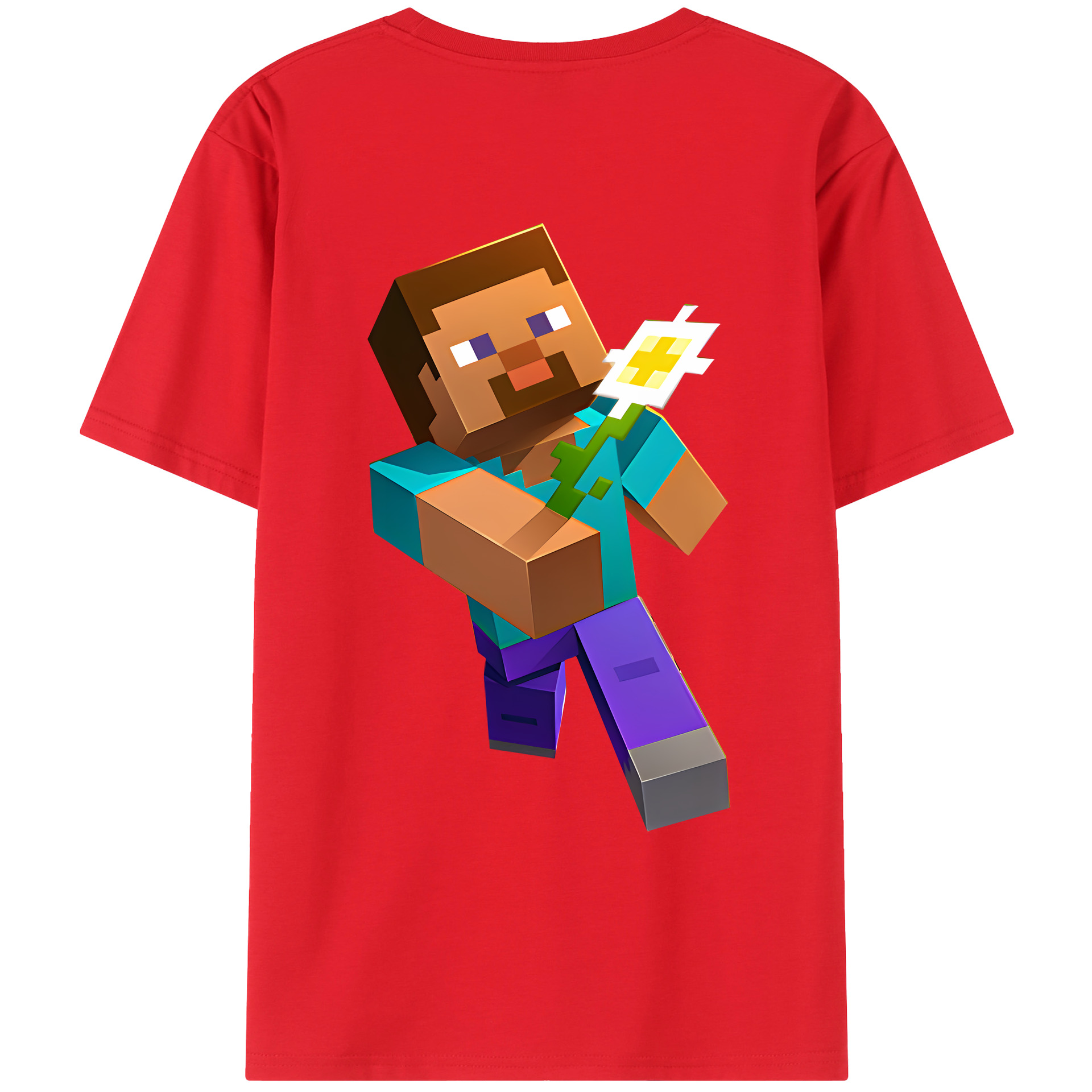 （画像用） マインクラフト ブロックの世界 Minecraft MC Block world 綿100％ メンズ半袖Tシャツ（バックプリント） 通気性