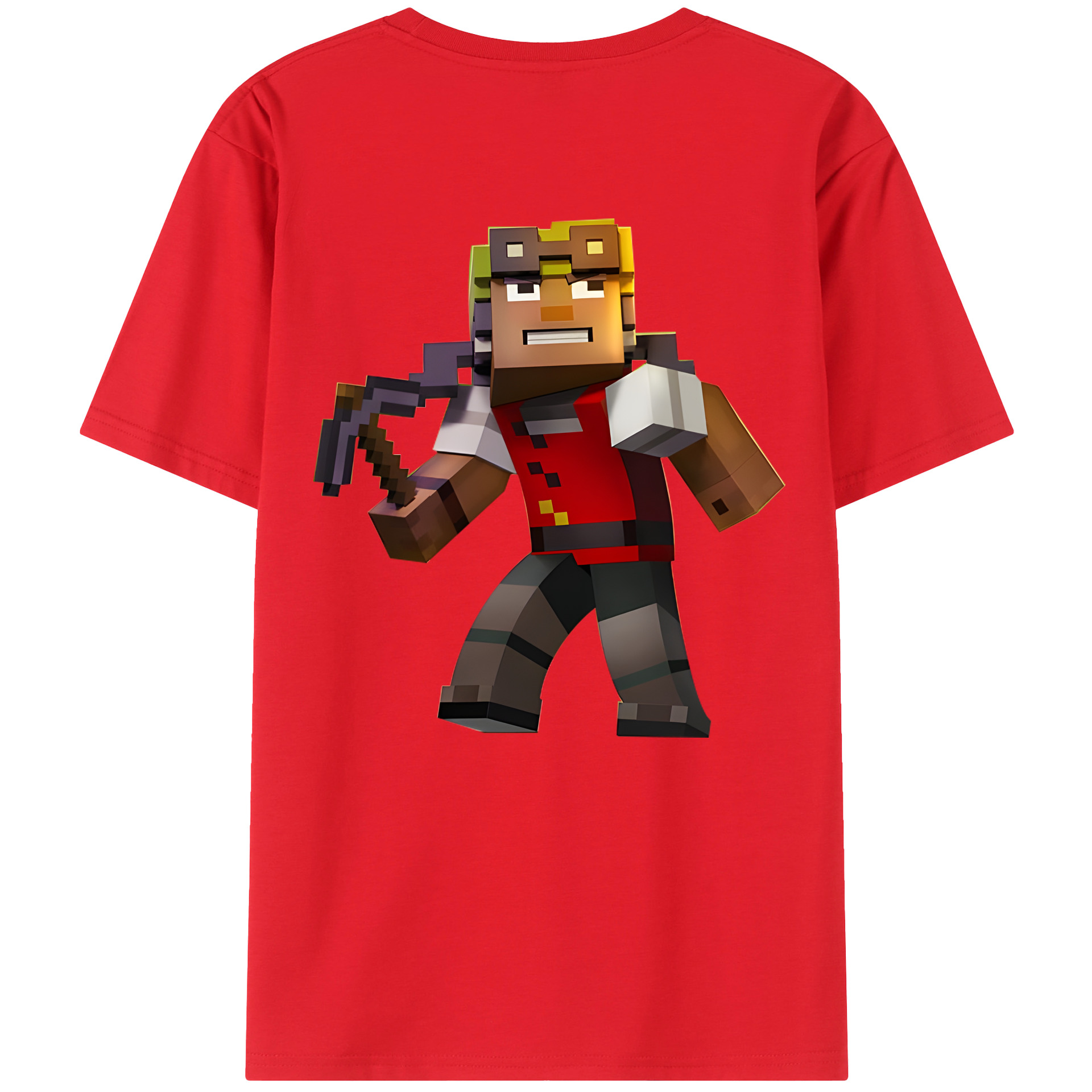 （画像用） マインクラフト ブロックの世界 Minecraft MC Block world 綿100％ メンズ半袖Tシャツ（バックプリント） 通気性