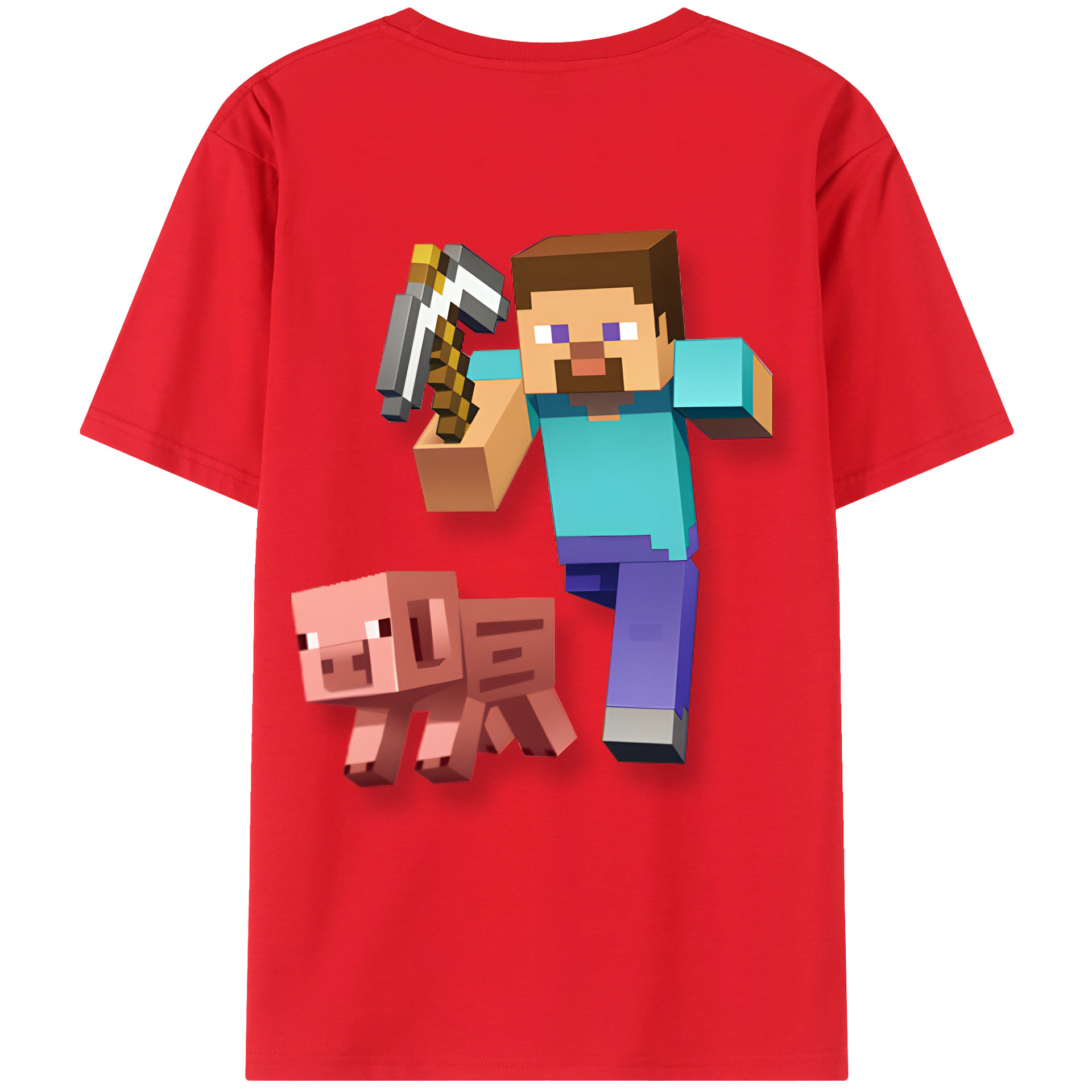 （画像用） マインクラフト ブロックの世界 Minecraft MC Block world 綿100％ メンズ半袖Tシャツ（バックプリント） 通気性