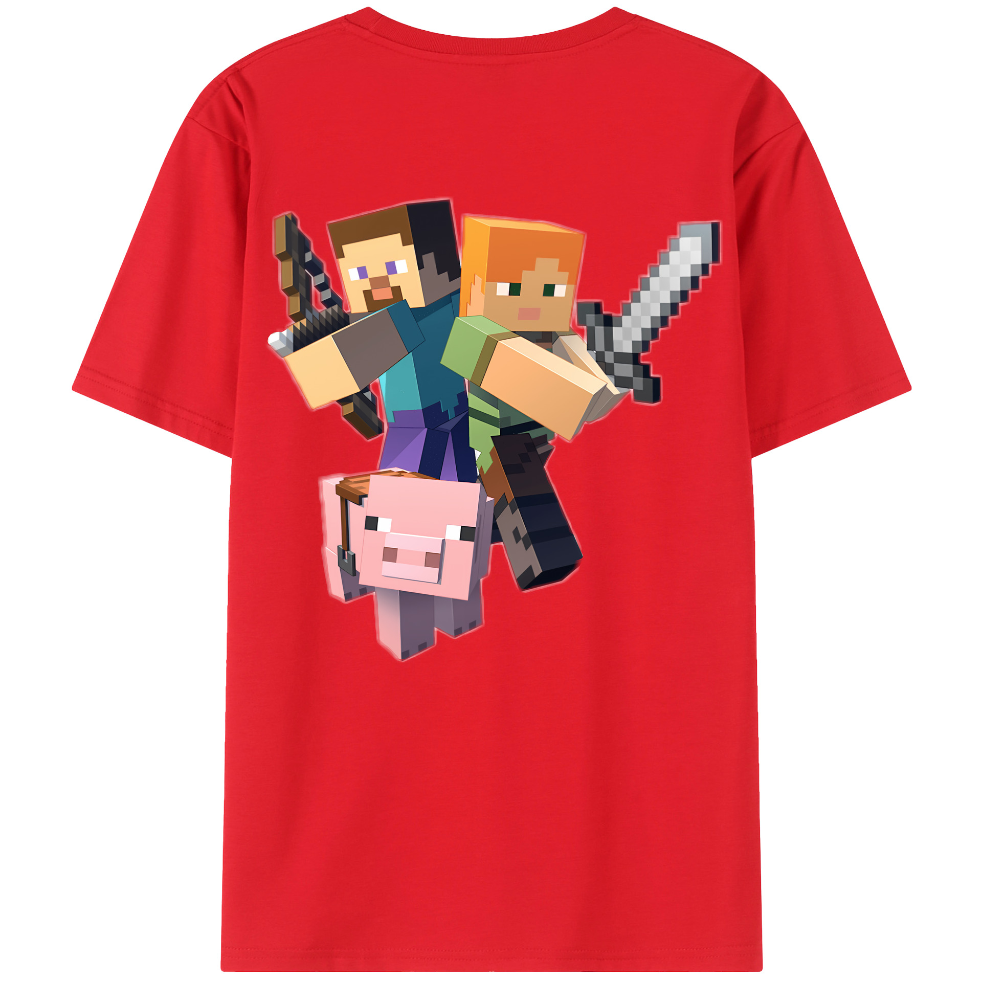 （画像用） マインクラフト ブロックの世界 Minecraft MC Block world 綿100％ メンズ半袖Tシャツ（バックプリント） 通気性